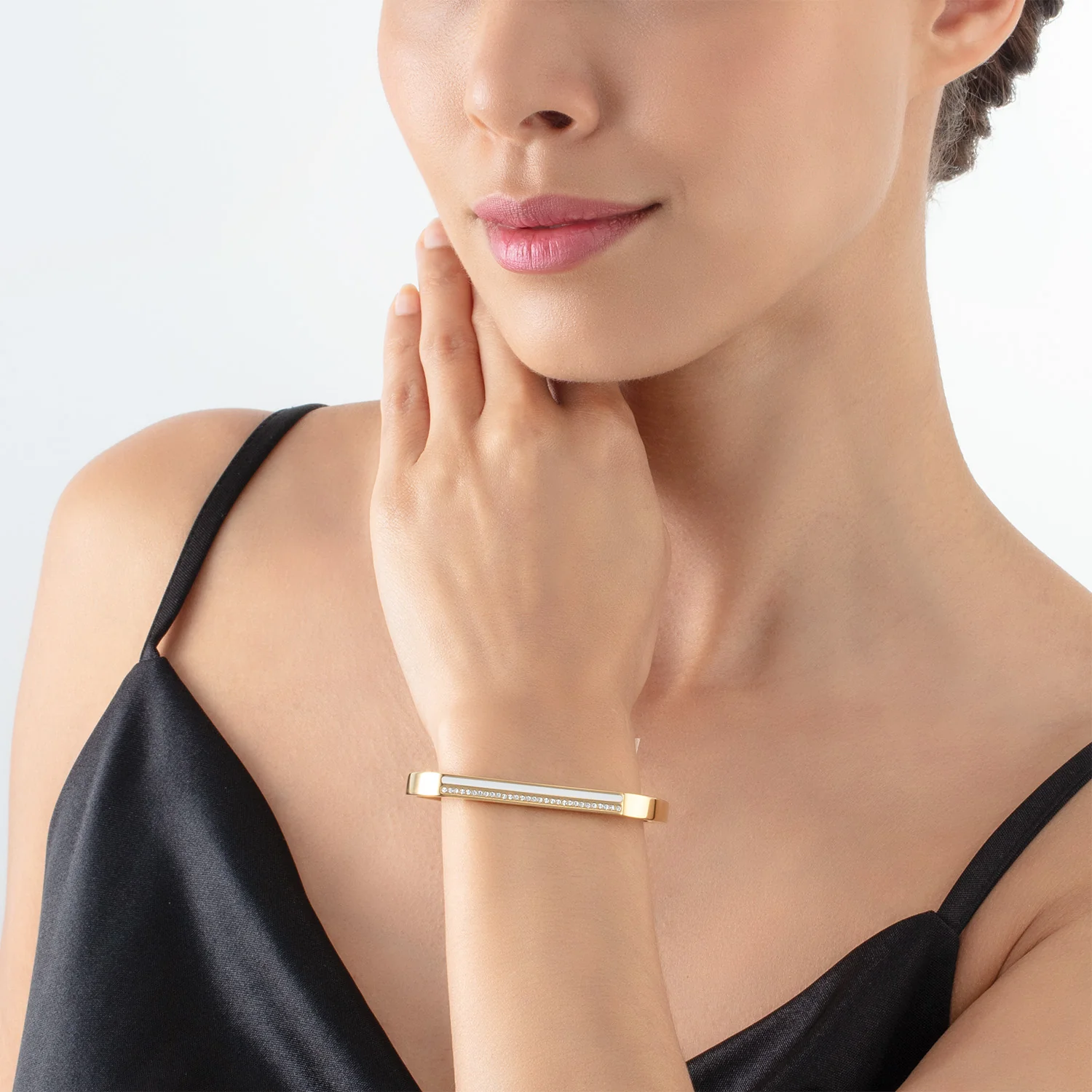 Bangle Cuff Square Stripes gold-white - Image 4