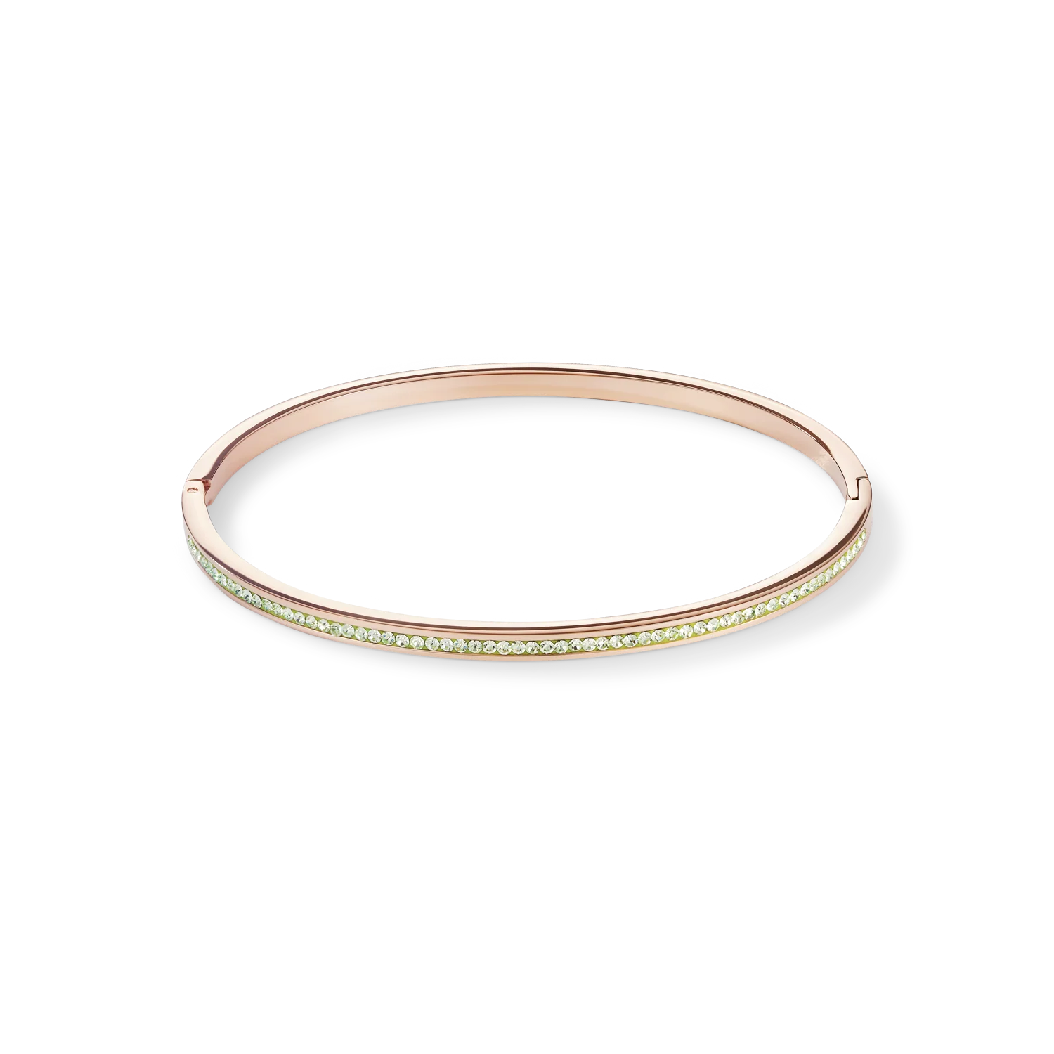 Bangle slim stainless steel rose gold & crystals pavé light green