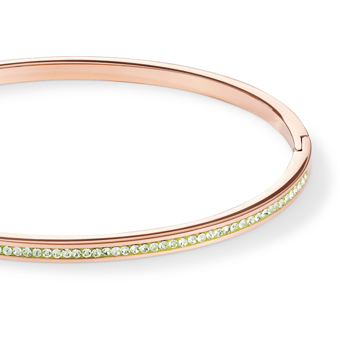 Bangle slim stainless steel rose gold & crystals pavé light green - Image 2