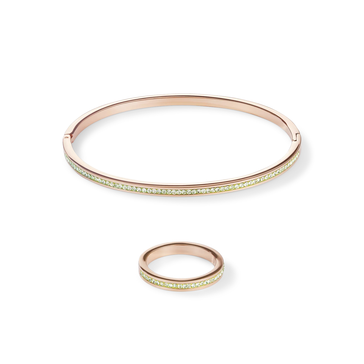 Bangle slim stainless steel rose gold & crystals pavé light green - Image 3