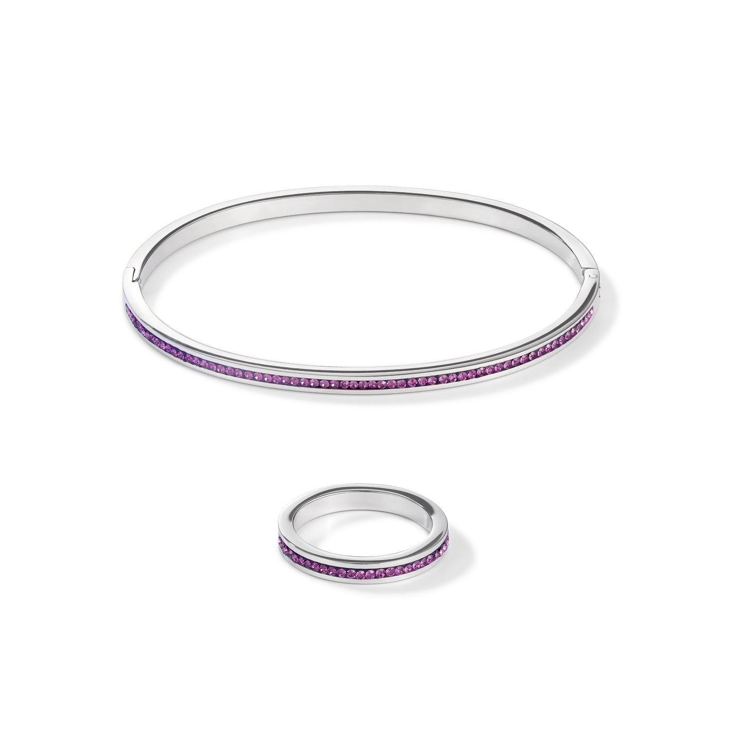 Bangle stainless steel silver & crystals pavé amethyst - Image 3