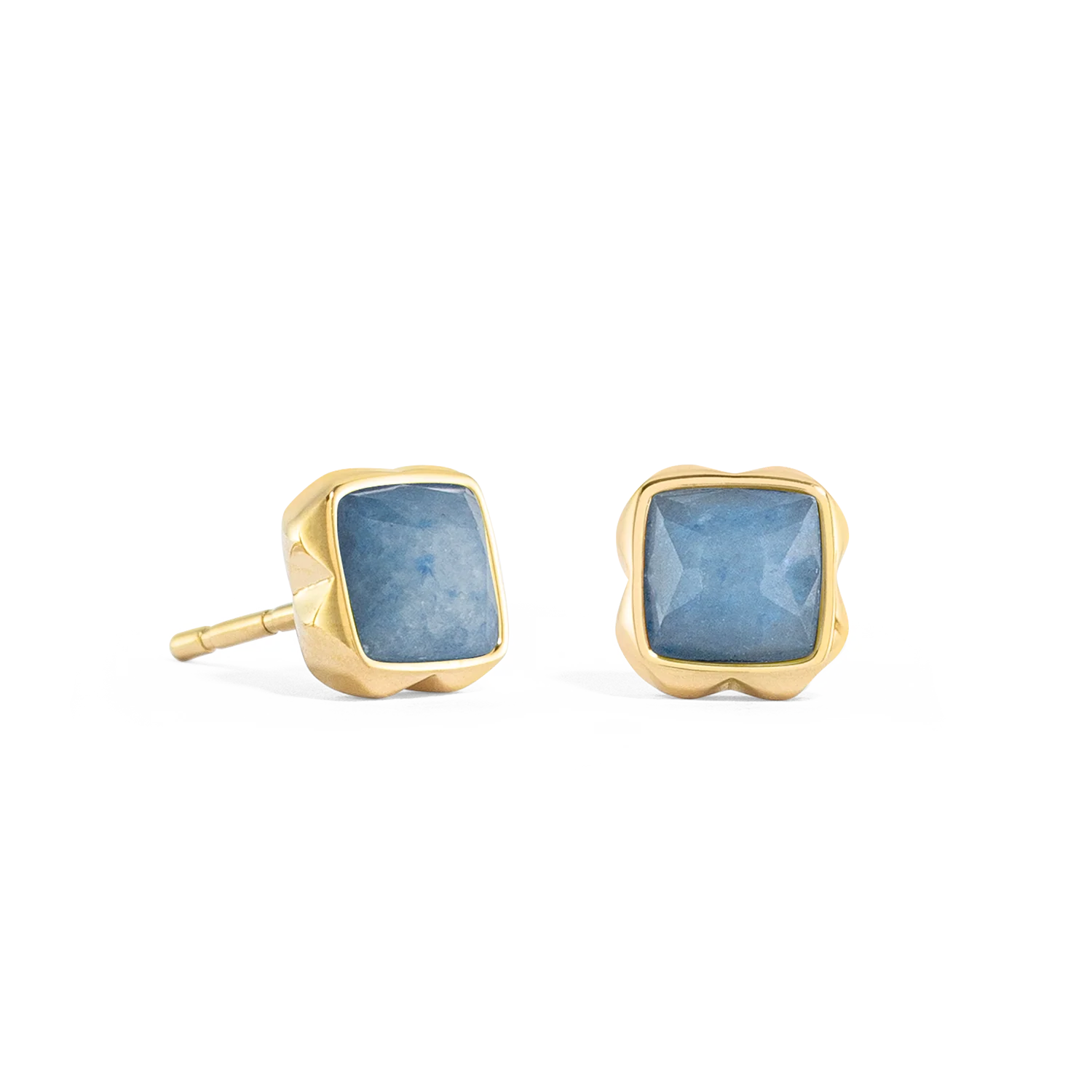 Birthstone March Earrings Blue Aventurine Gold