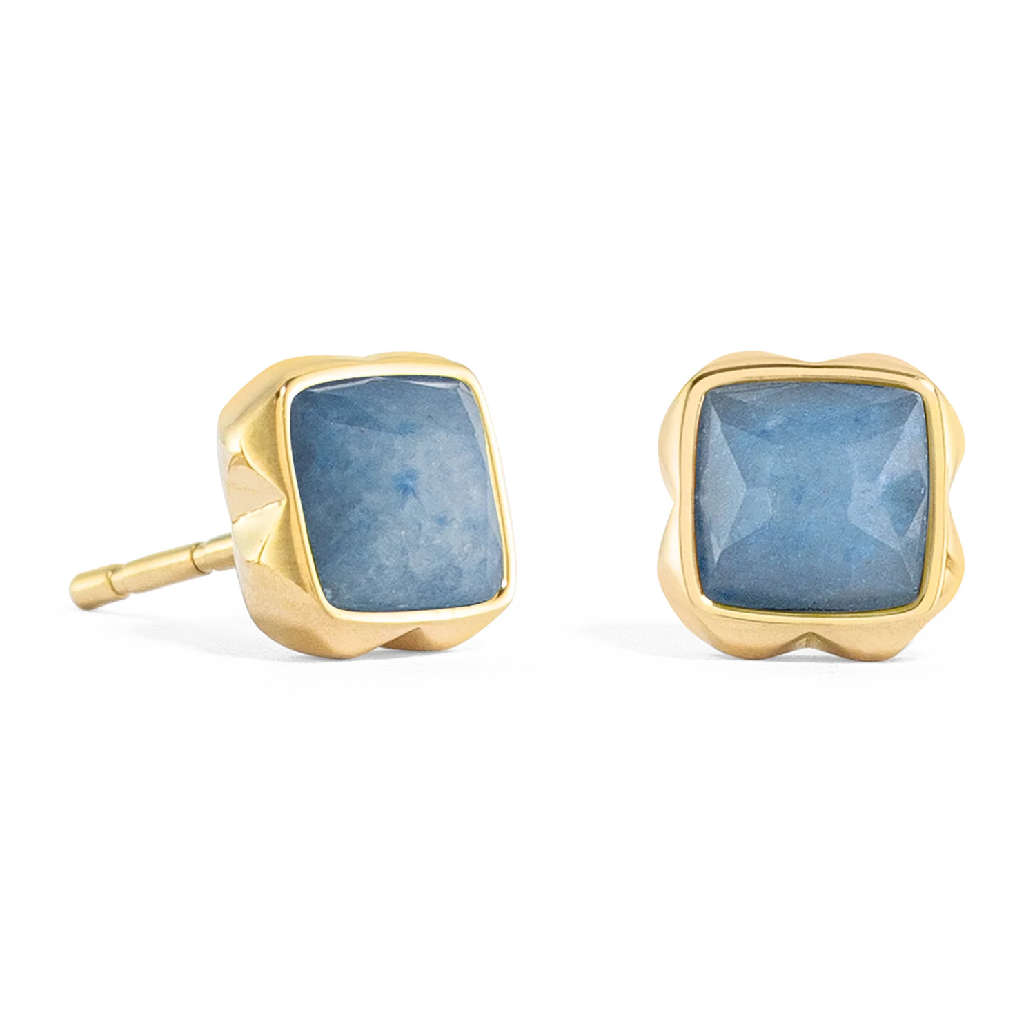 Birthstone March Earrings Blue Aventurine Gold - Image 2