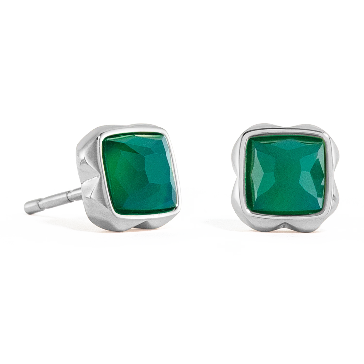 Birthstone May Earrings Green Agate Silver - Image 2