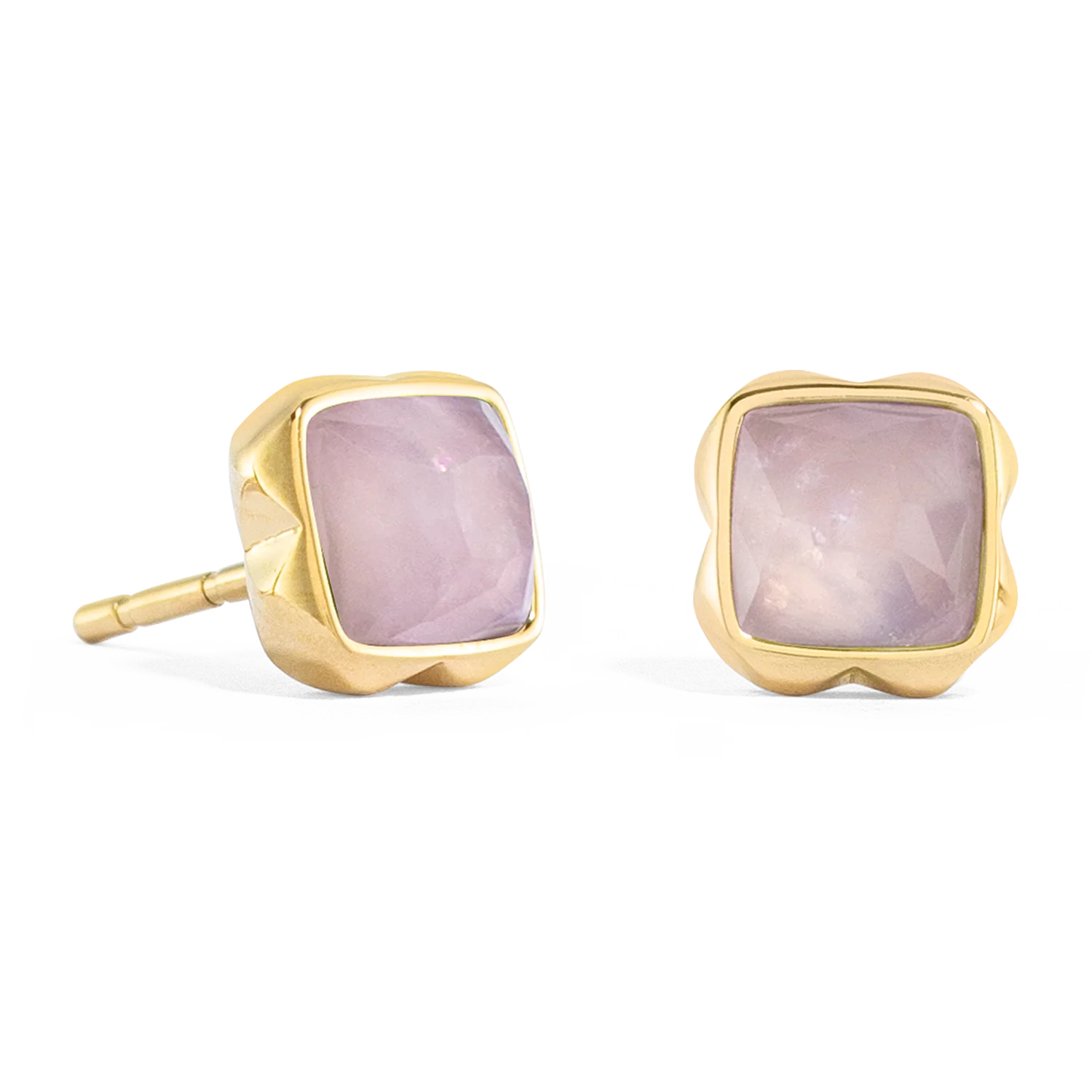 Birthstone October Earrings Rose Quartz Gold - Image 2