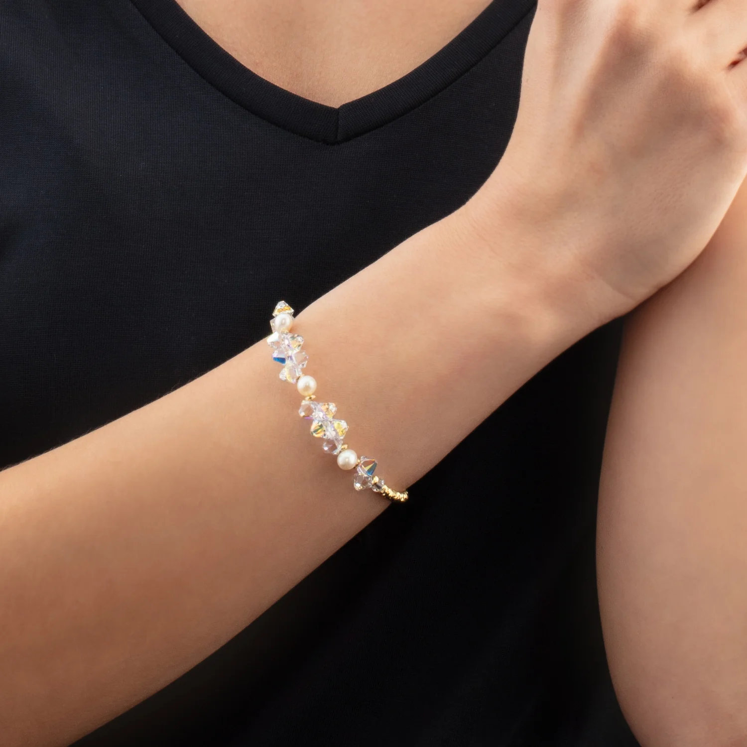 Bracelet Dancing Crystals & Pearls gold - Image 4