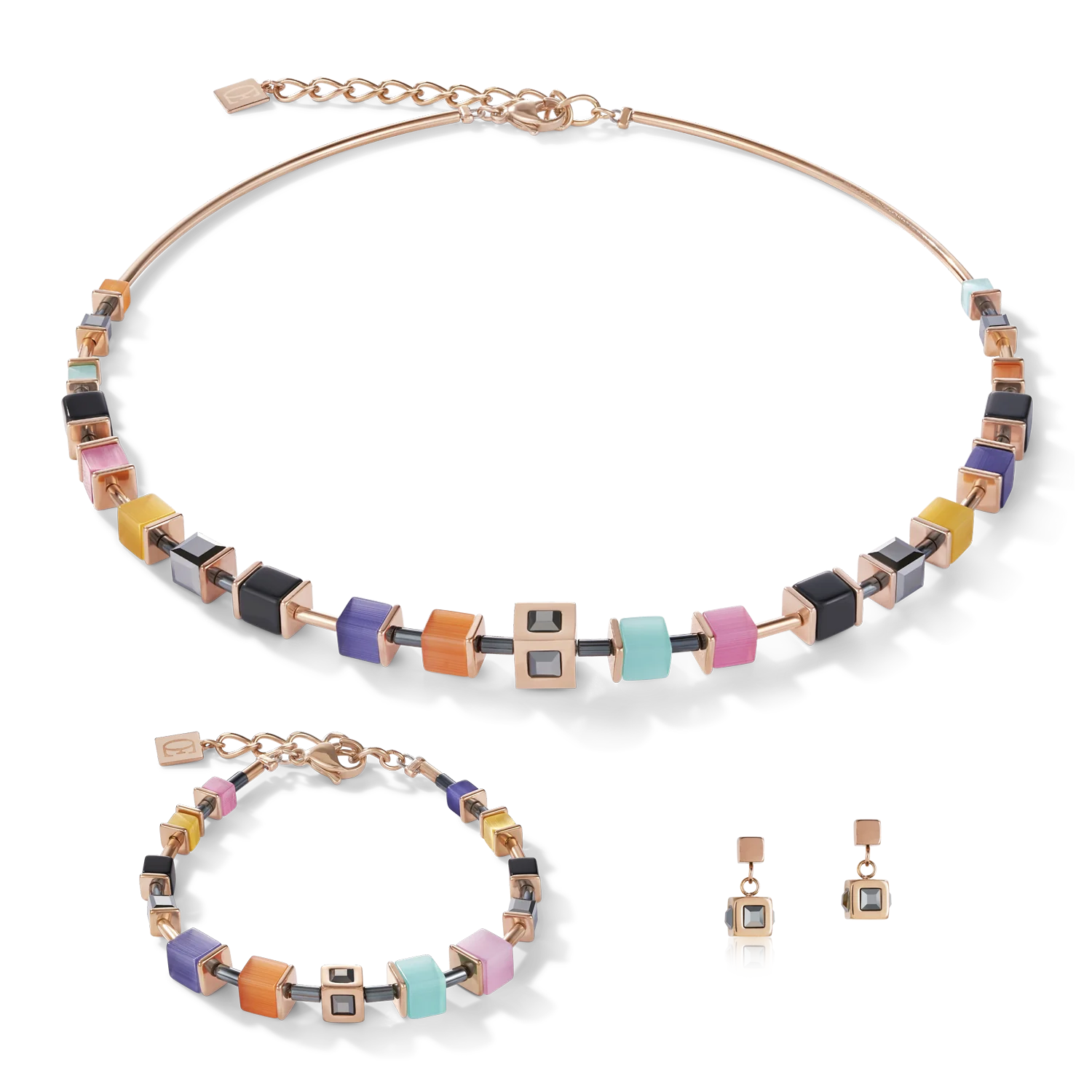Bracelet GeoCUBE® Cube stainless steel rose gold & crystal multicolour couture - Image 3