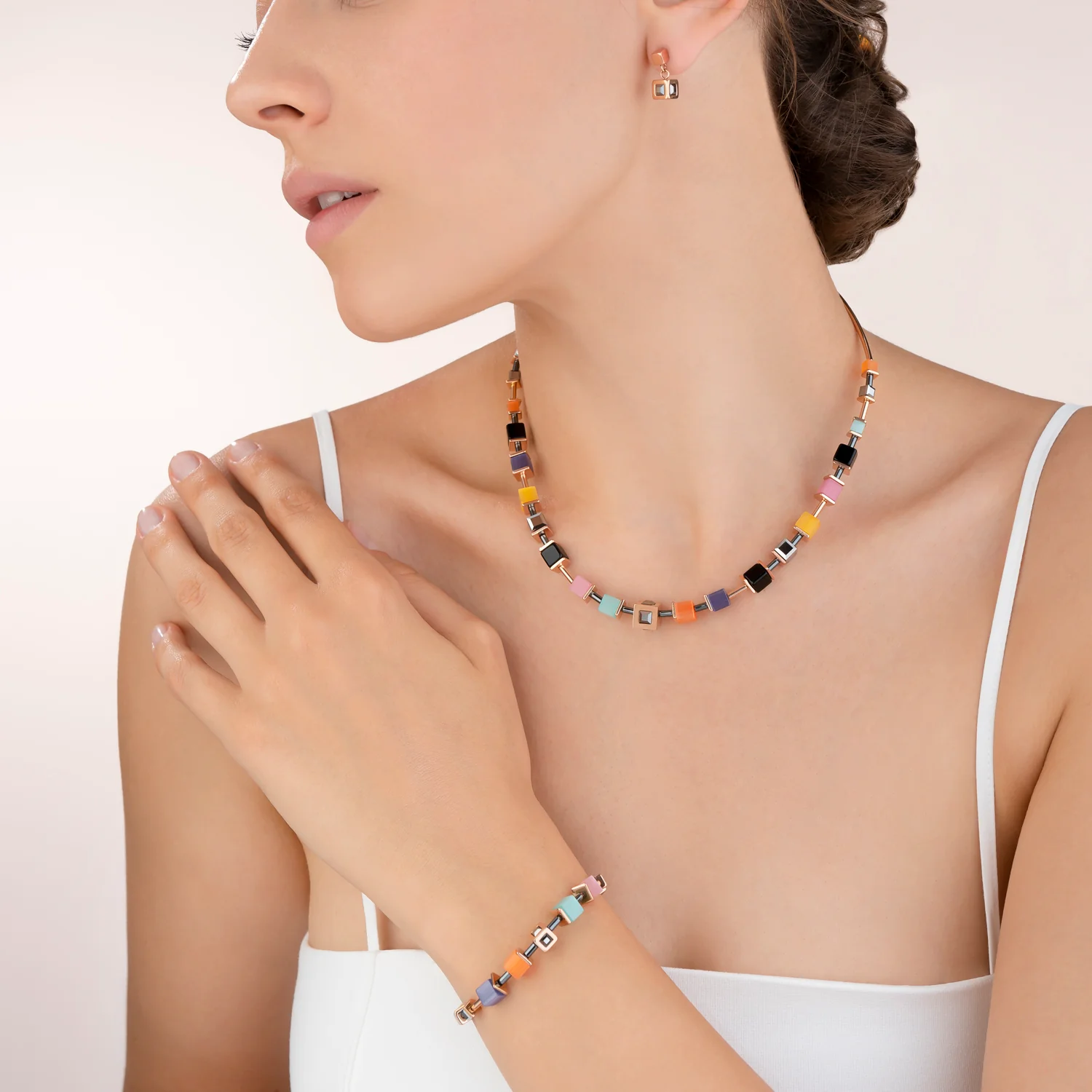 Bracelet GeoCUBE® Cube stainless steel rose gold & crystal multicolour couture - Image 4