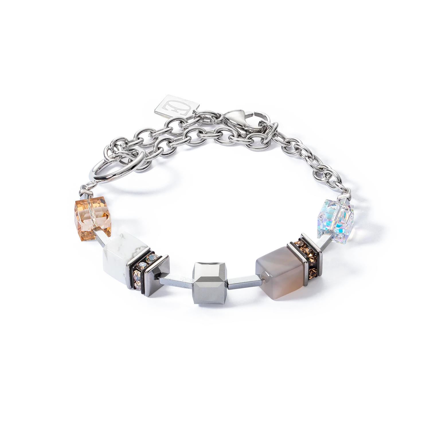 Bracelet GeoCUBE® Statement Precious Chunky Chain Multiwear grau-beige