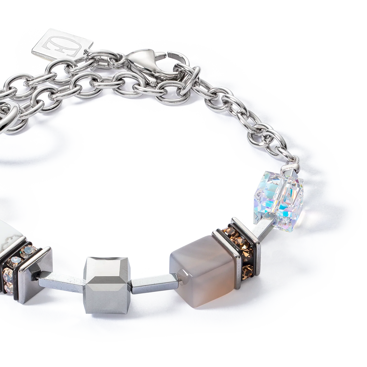 Bracelet GeoCUBE® Statement Precious Chunky Chain Multiwear grau-beige - Image 2
