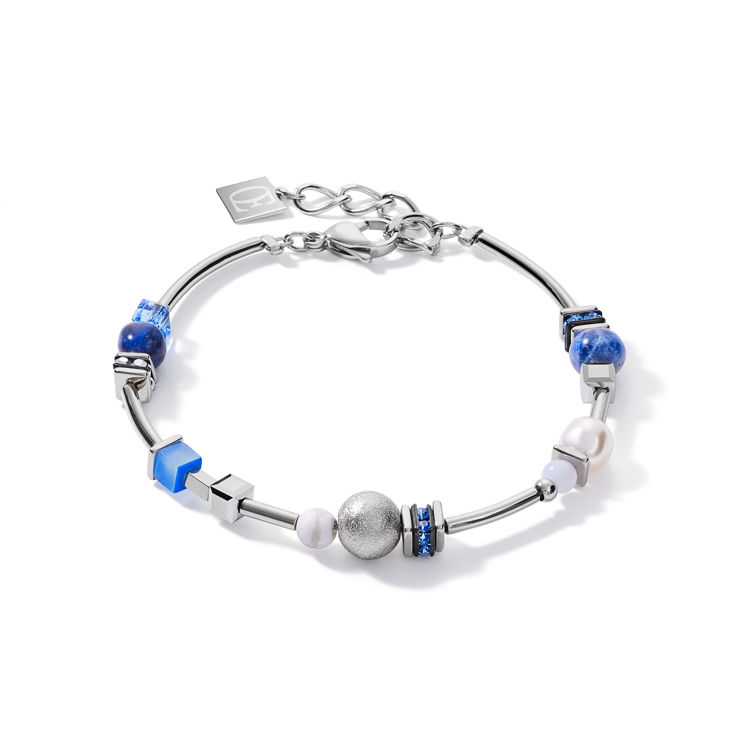 Bracelet Pearls & Cubes gemstones silver-blue