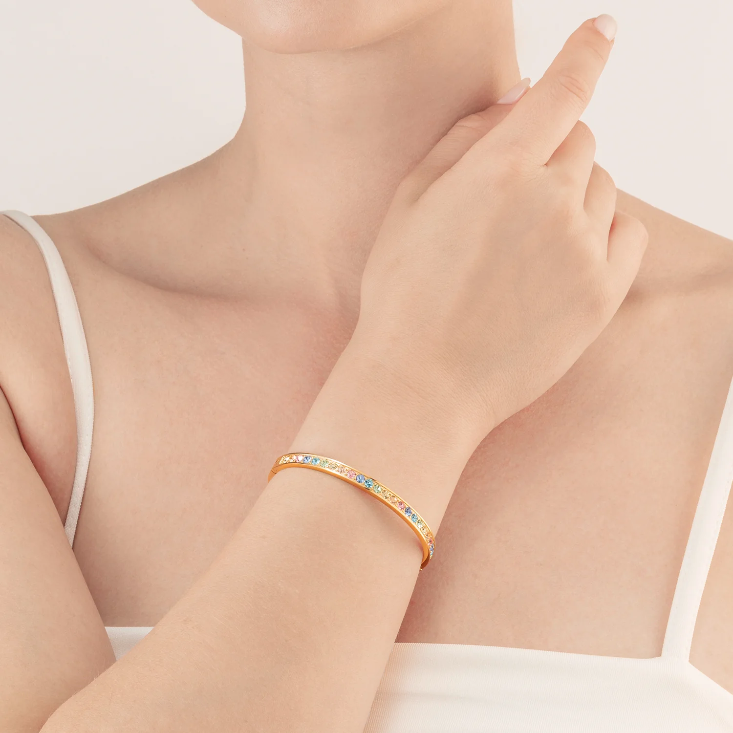 Bracelet stainless steel & crystals gold multi pastel (size 17 cm) - Image 4