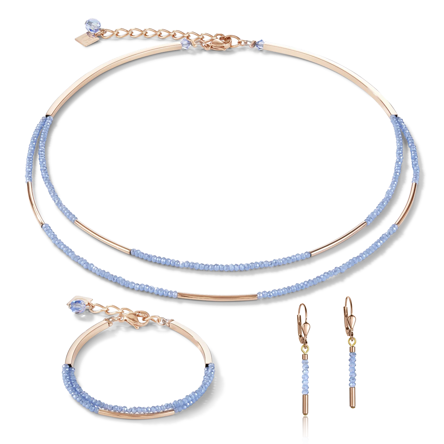 Bracelet Waterfall small stainless steel rose gold & glass light blue - Image 3