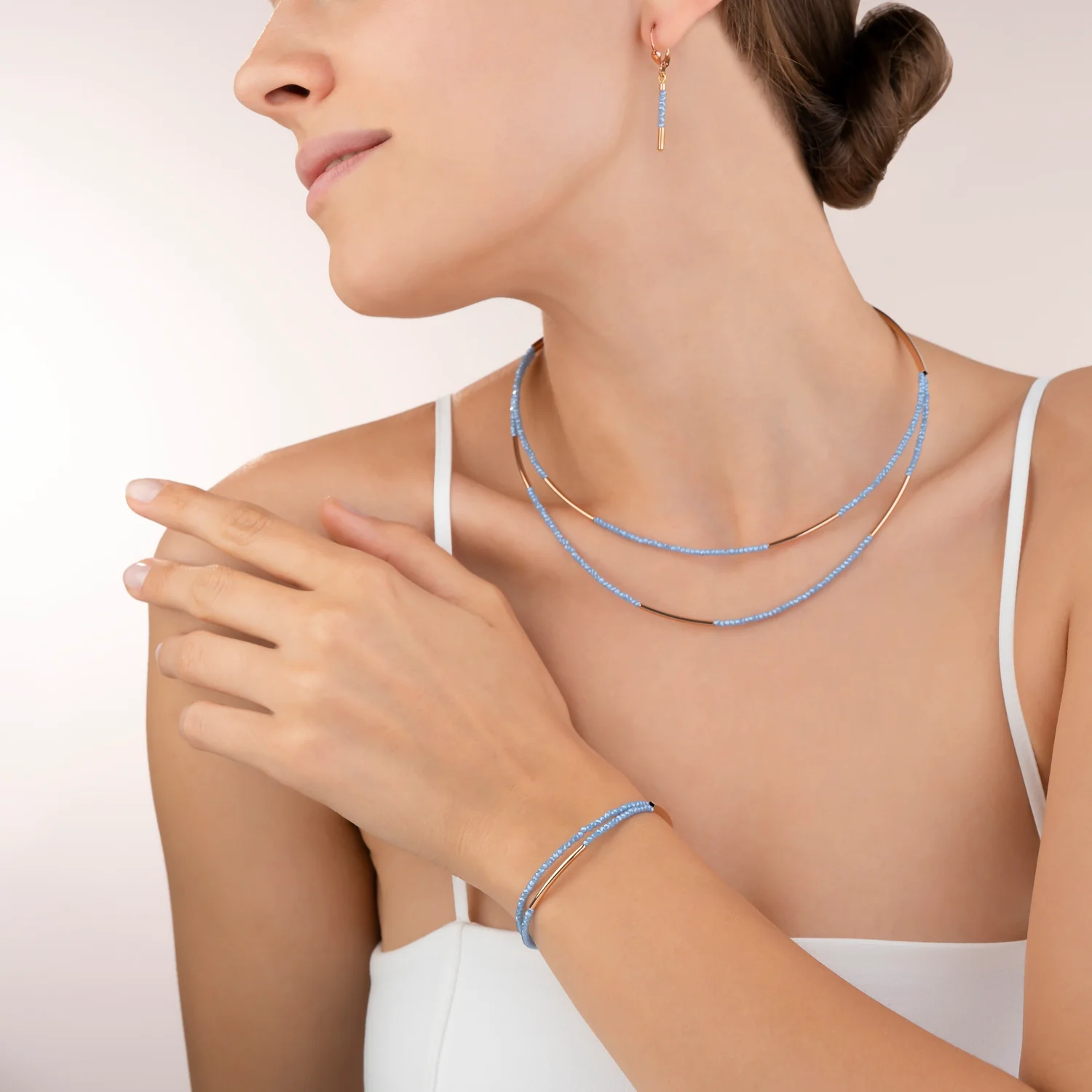 Bracelet Waterfall small stainless steel rose gold & glass light blue - Image 4