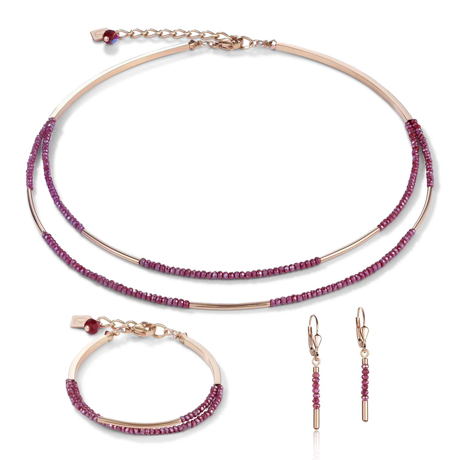 Bracelet Waterfall small stainless steel rose gold & glass red - Image 3