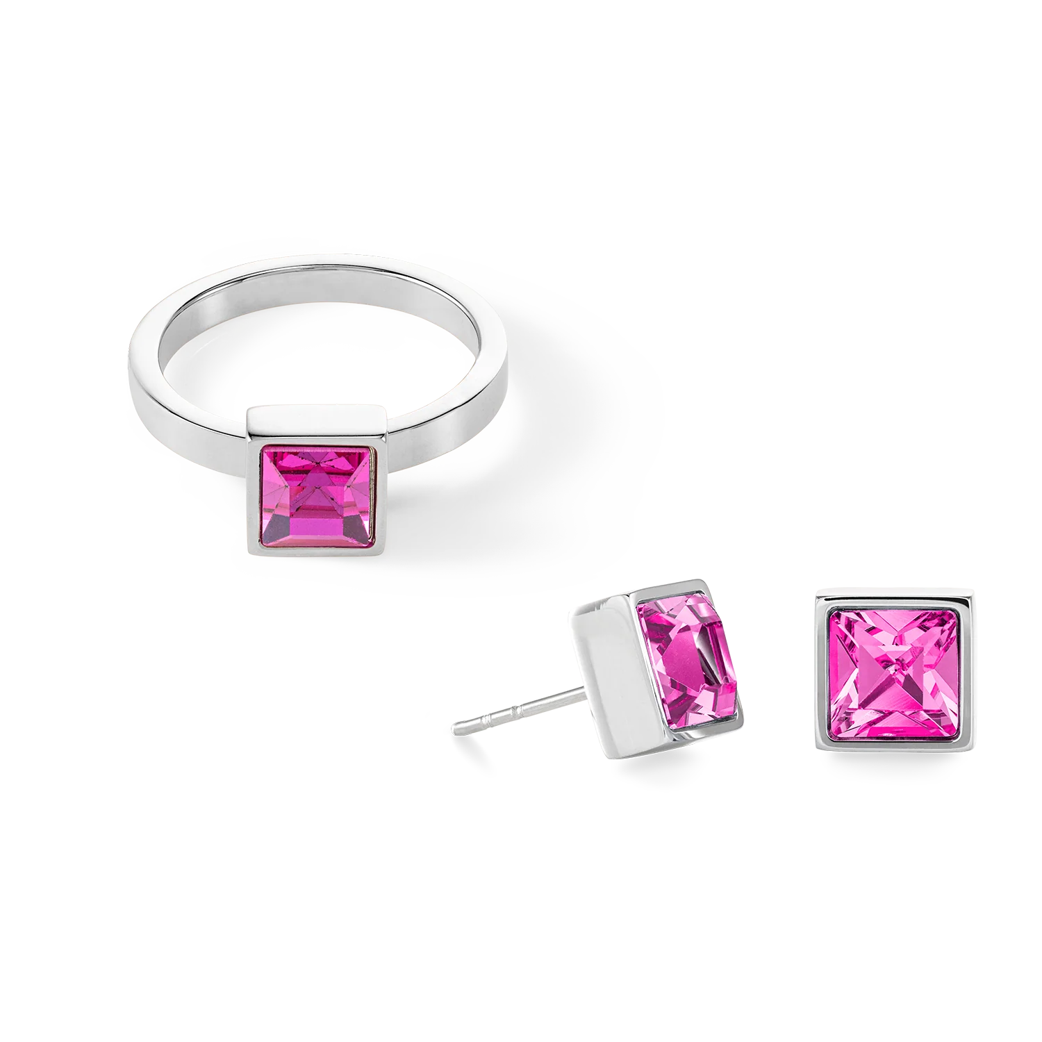 Brilliant Square big earrings silver light pink - Image 3
