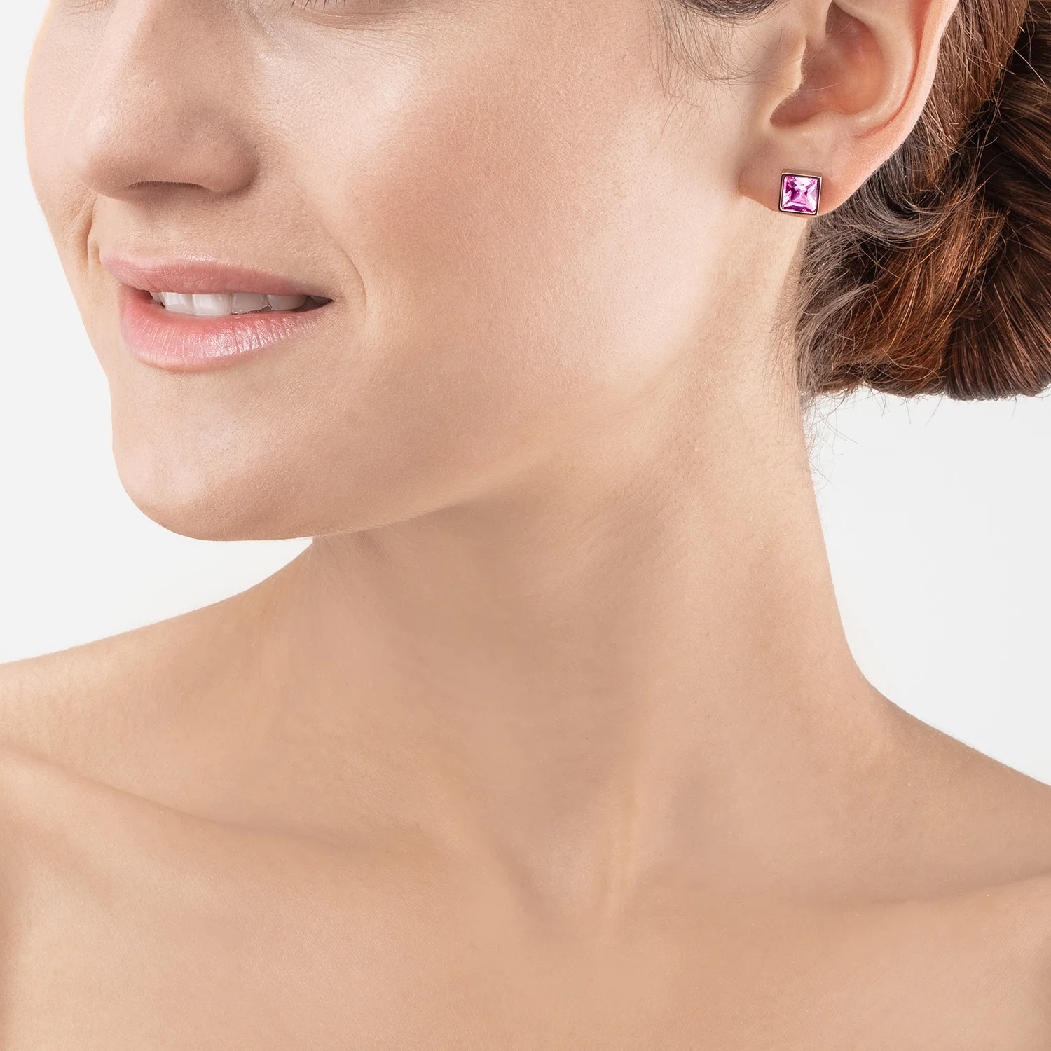 Brilliant Square big earrings silver light pink - Image 4