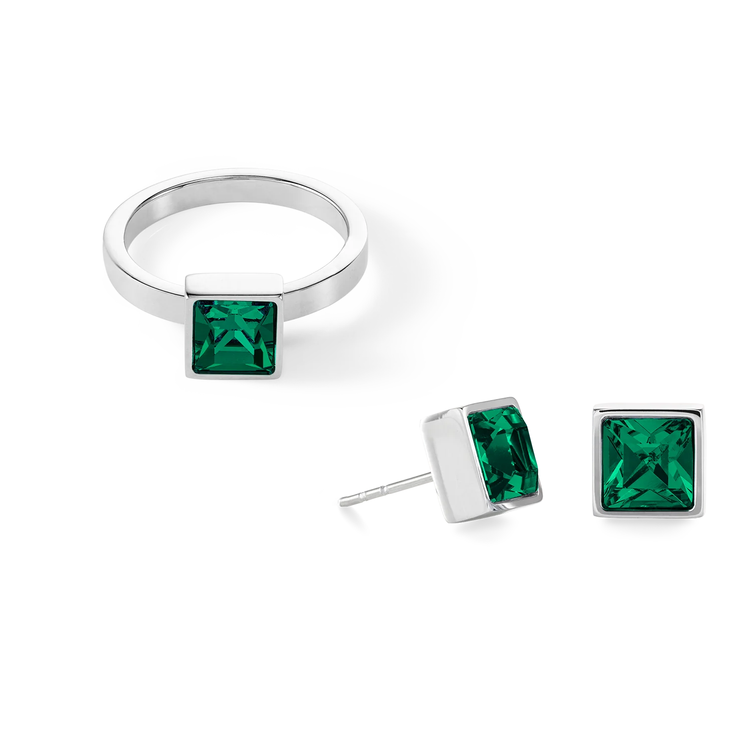 Brilliant Square big ring silver dark green - Image 3