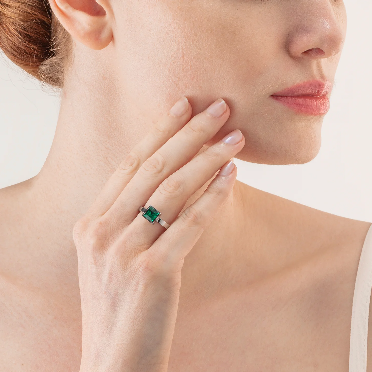 Brilliant Square big ring silver dark green - Image 4