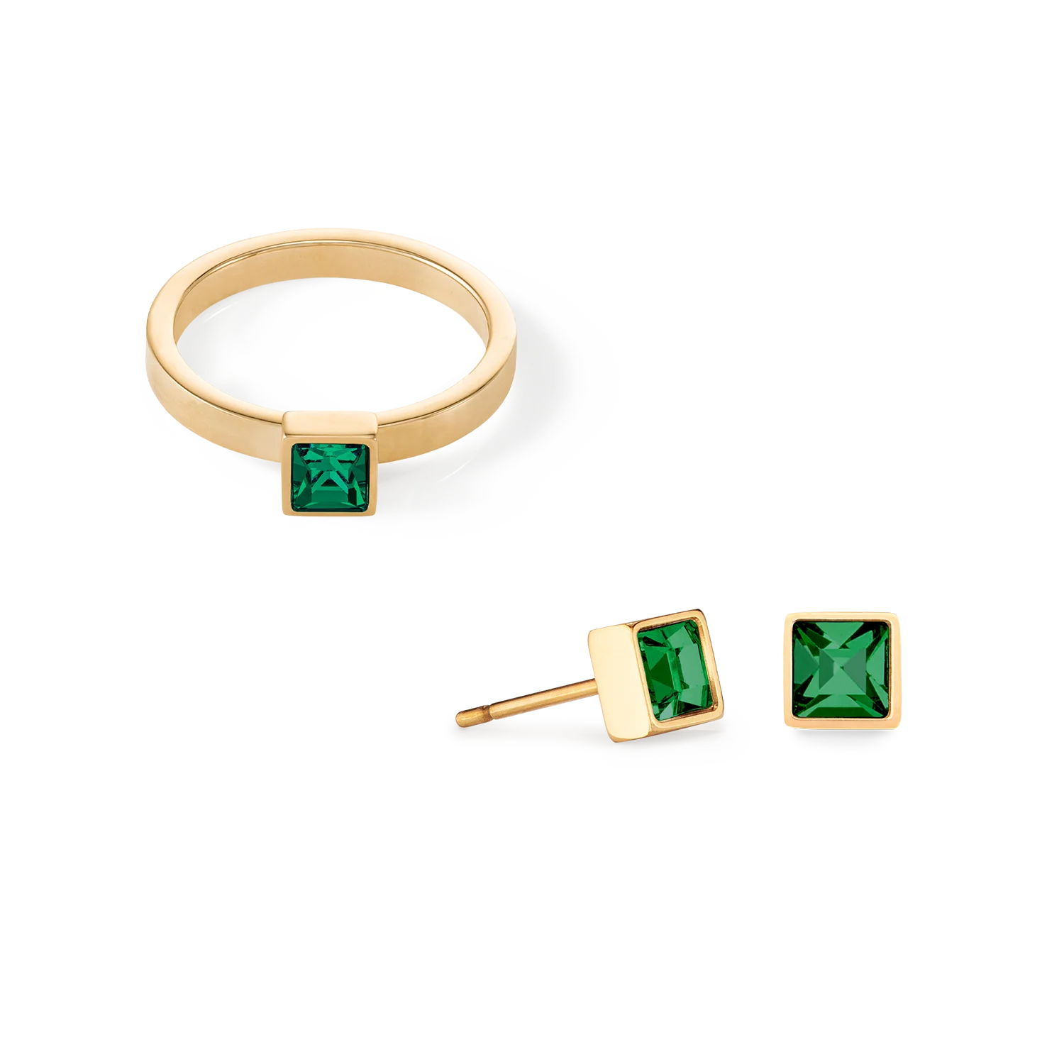 Brilliant Square small earrings gold dark green - Image 3