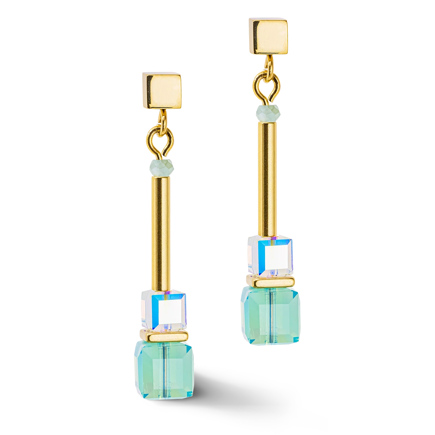Cube Story Minimalistic earrings gold-turquoise