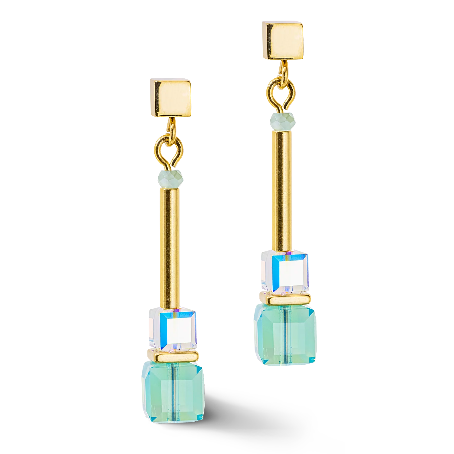 Cube Story Minimalistic earrings gold-turquoise - Image 2