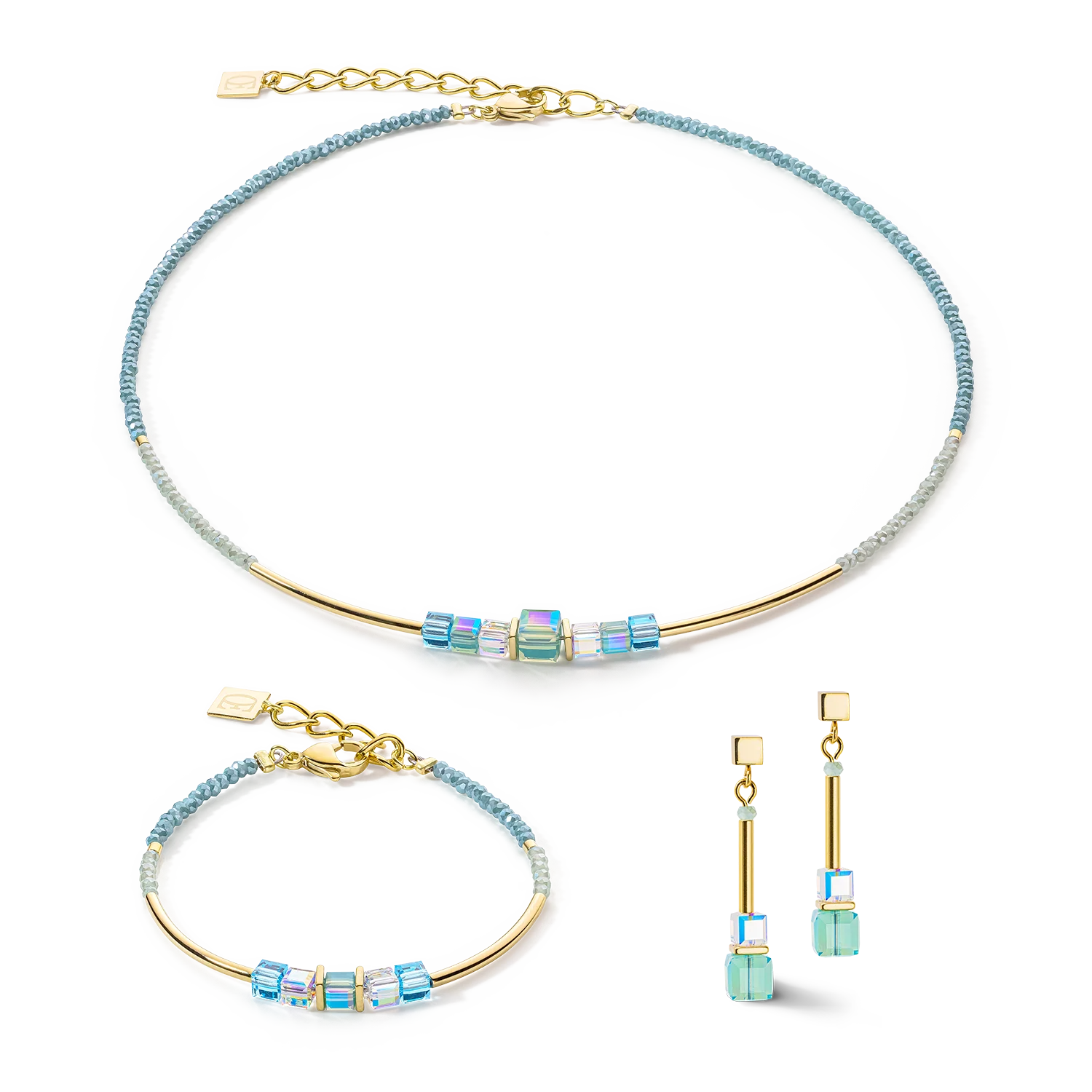 Cube Story Minimalistic earrings gold-turquoise - Image 3