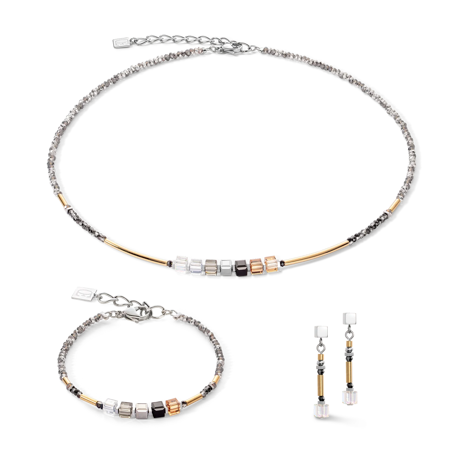 Cube Story Minimalistic Sparkling earrings grey gold - Image 3