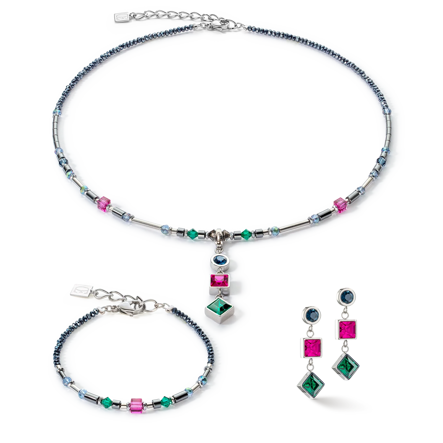 Earrings Brilliant Square Trilogy interchangeable Pendant multicolour winter - Image 3