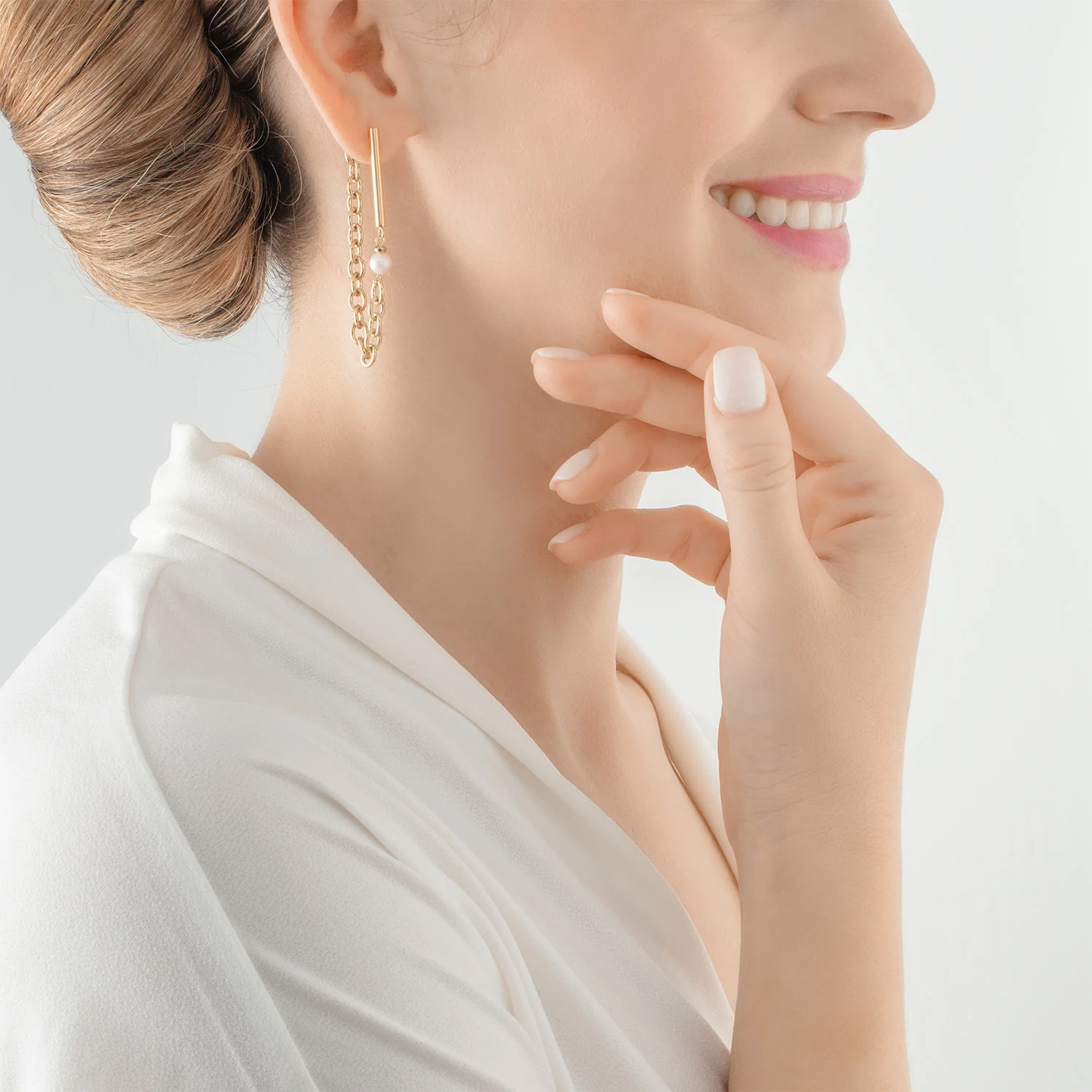 Earrings Chain & Pearl Fever white-gold - Image 4