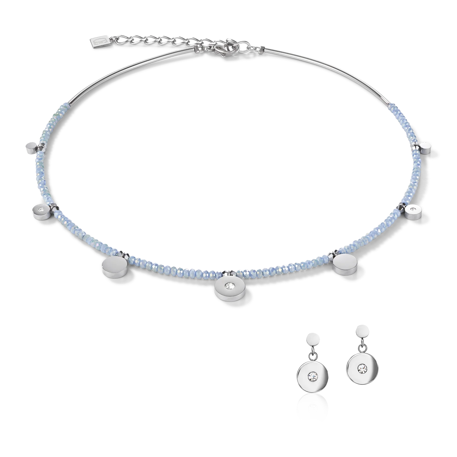 Earrings Coin Stainless steel, cut glass & Crystals light blue - Image 3