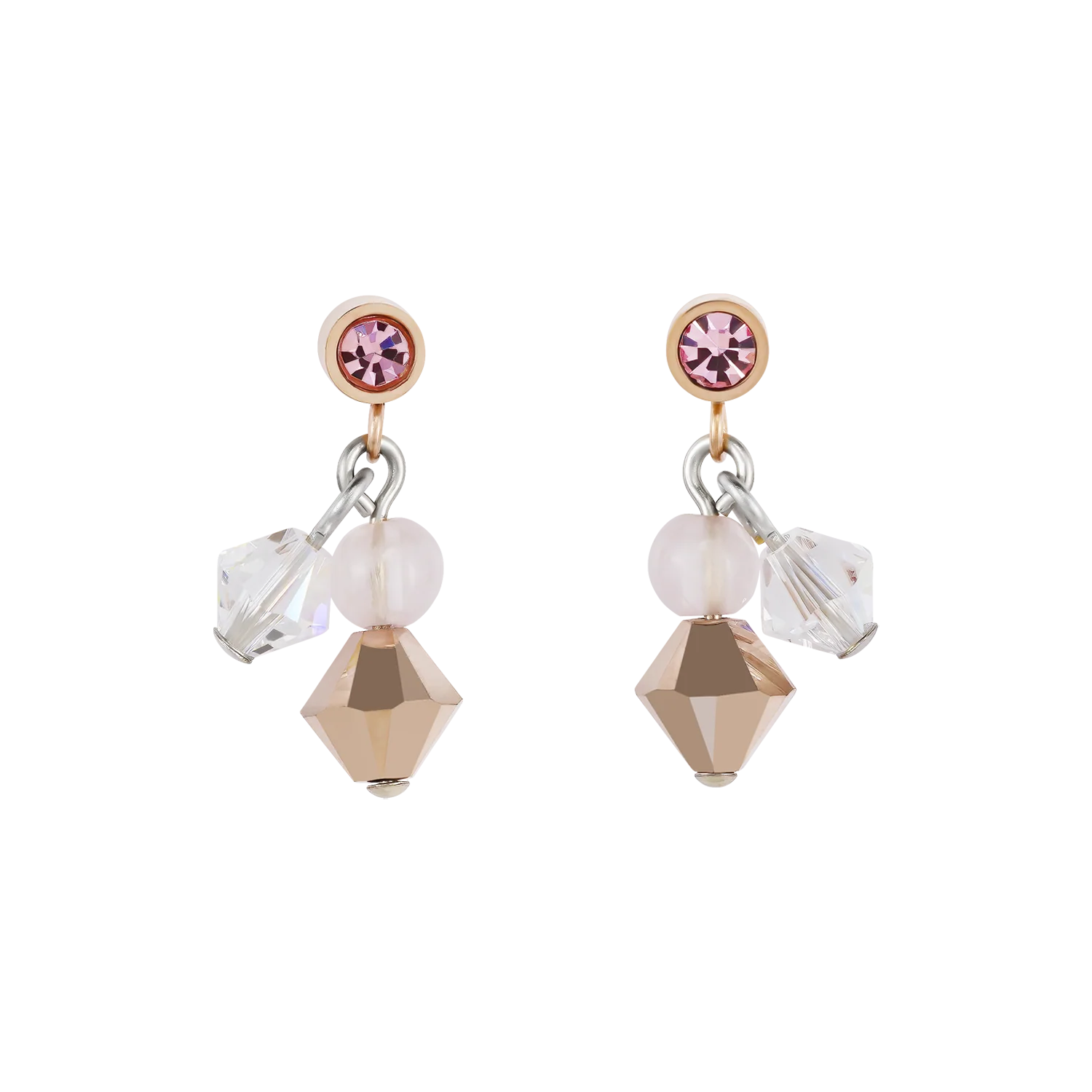 Earrings Crystals & rose quartz light rose