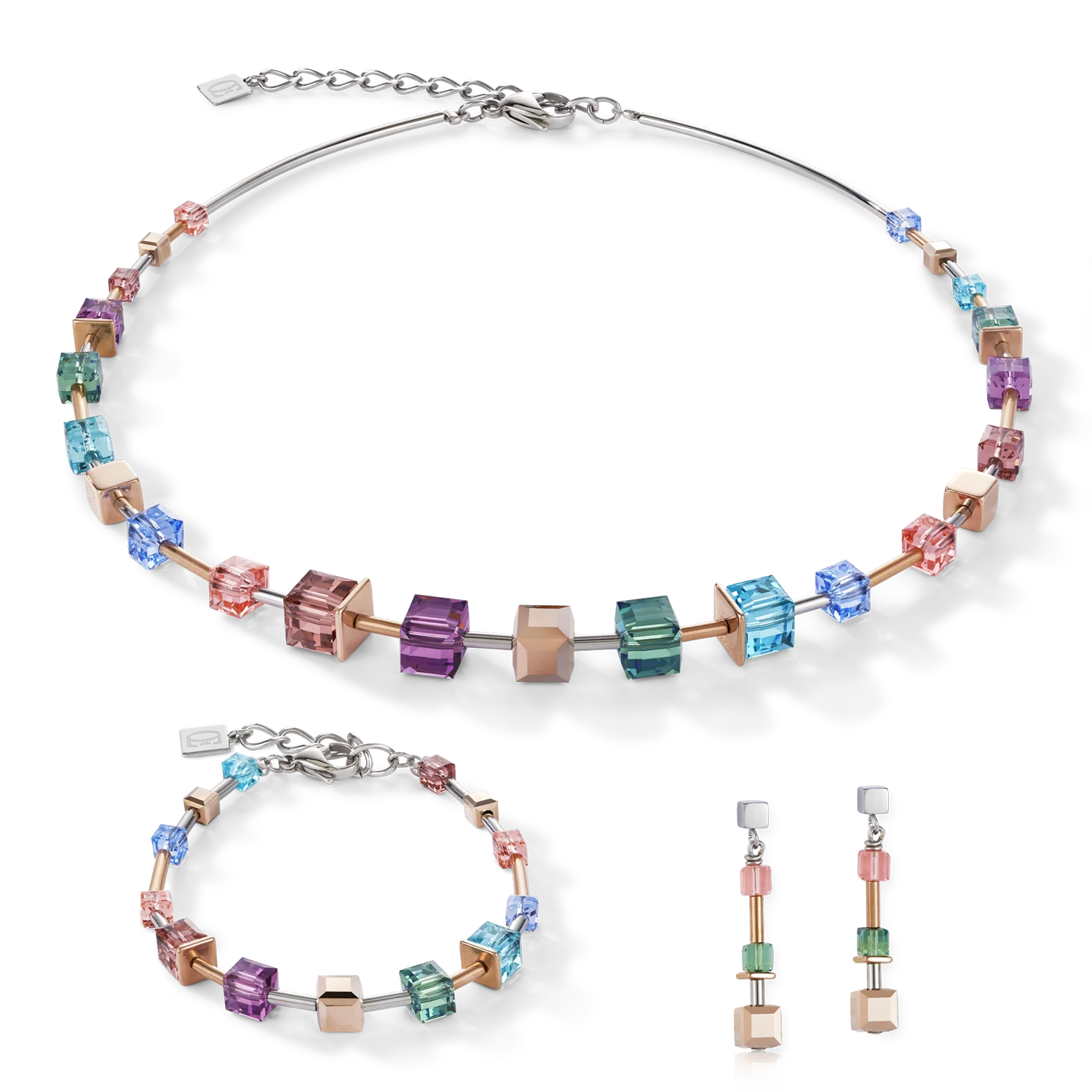 Earrings GeoCUBE® multicolour & stainless steel rose gold - Image 3