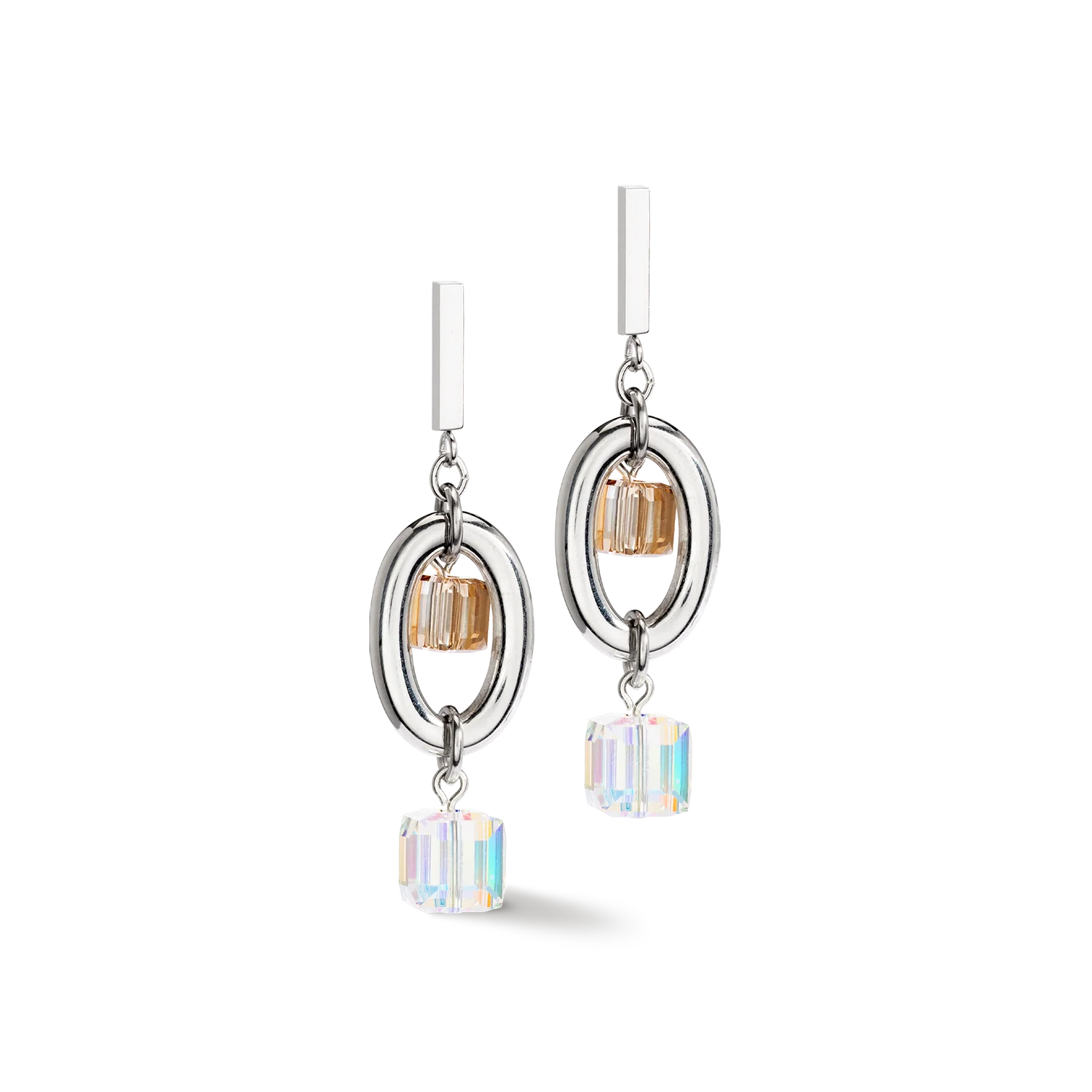 Earrings GeoCUBE® Statement Precious Chunky Chain Multiwear grau-beige