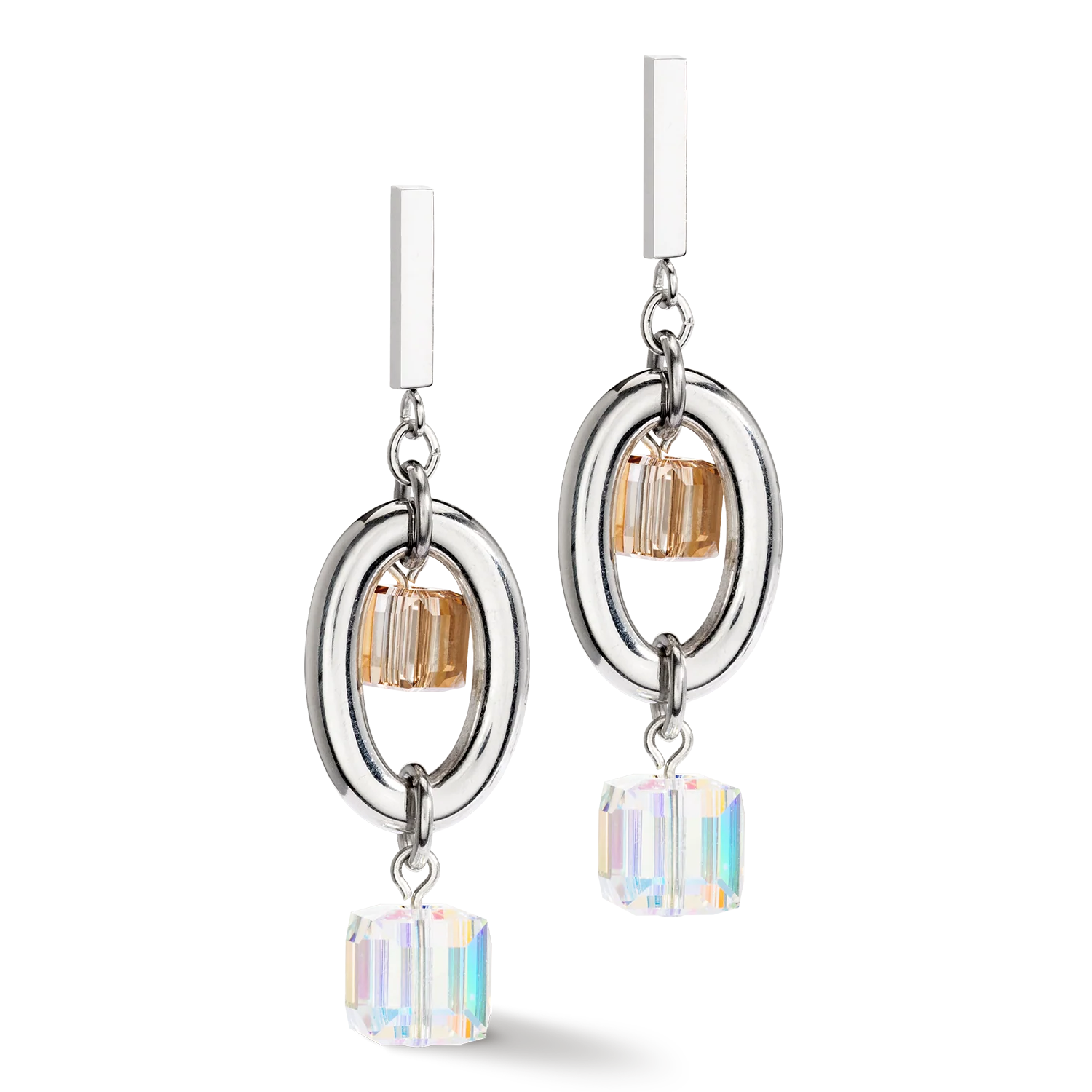 Earrings GeoCUBE® Statement Precious Chunky Chain Multiwear grau-beige - Image 2