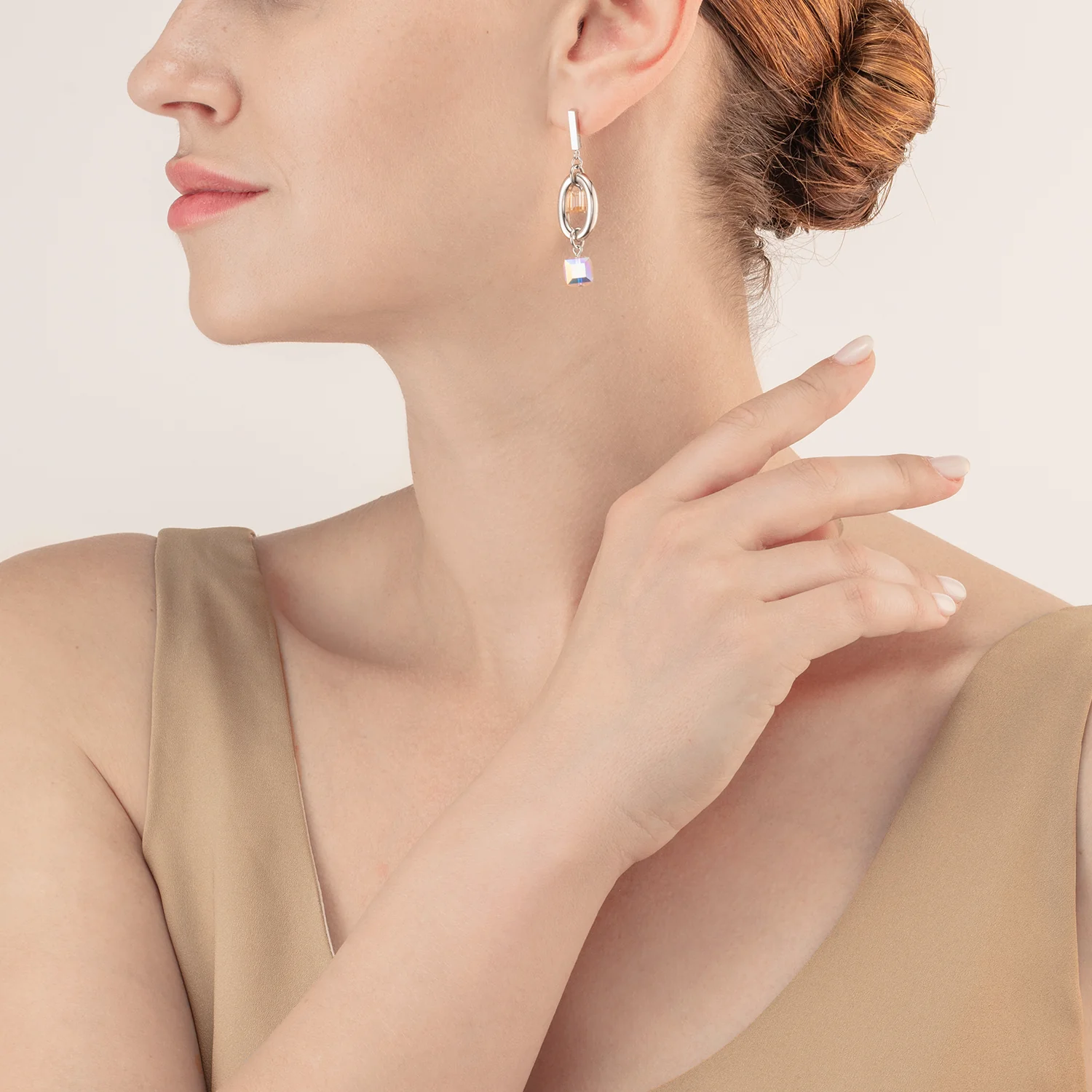 Earrings GeoCUBE® Statement Precious Chunky Chain Multiwear grau-beige - Image 4