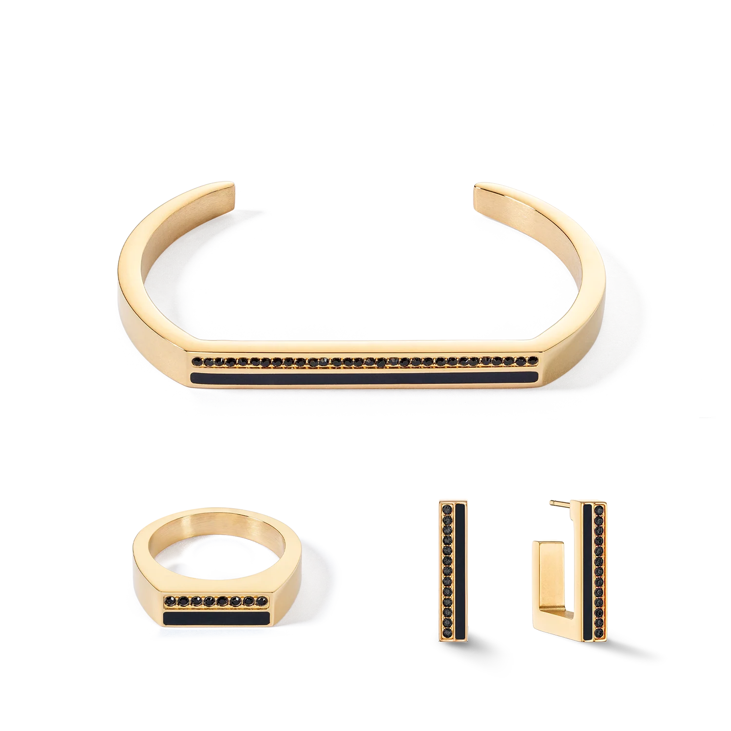 Earrings Hoops Square Stripes 20 gold-black - Image 3