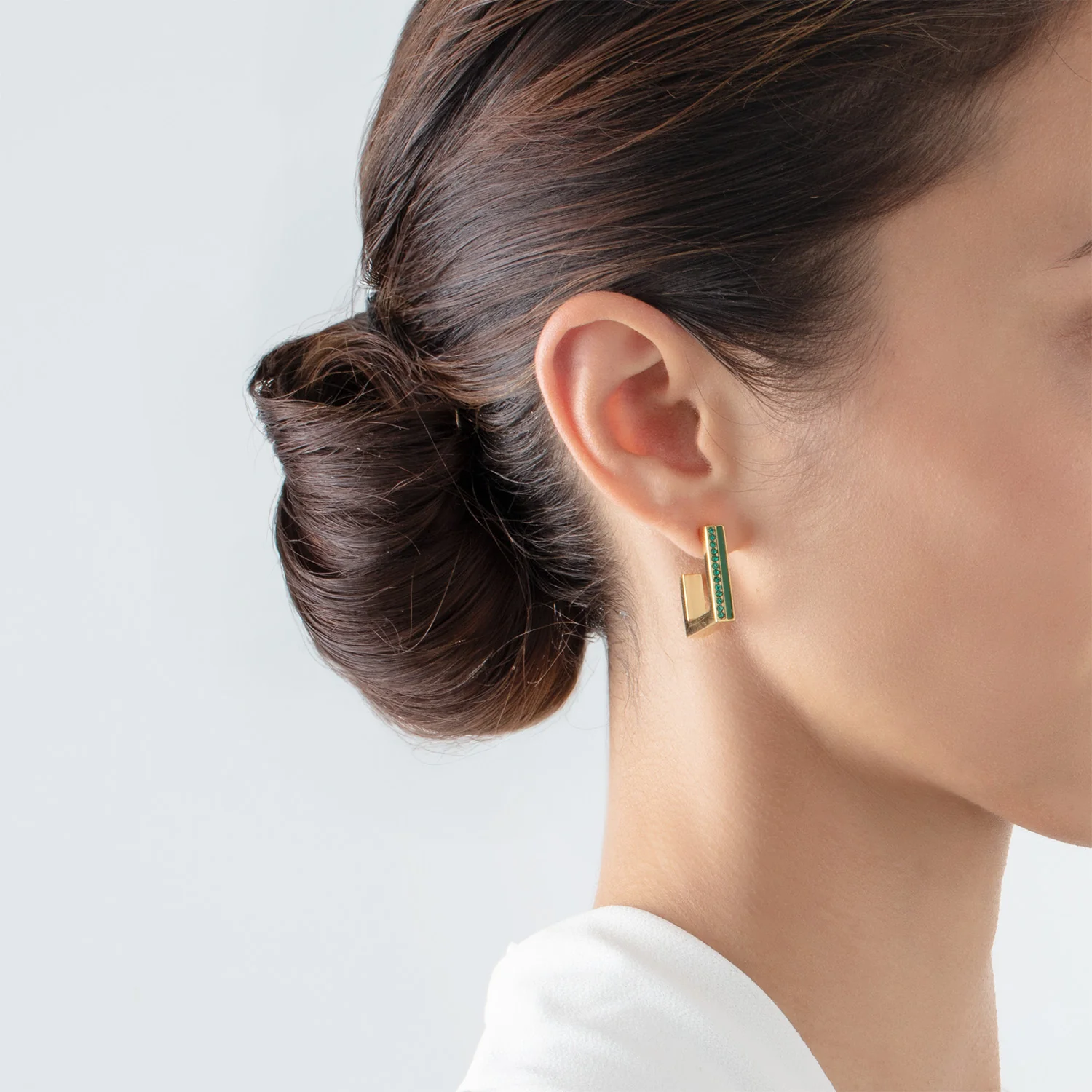 Earrings Hoops Square Stripes 20 gold-green - Image 4