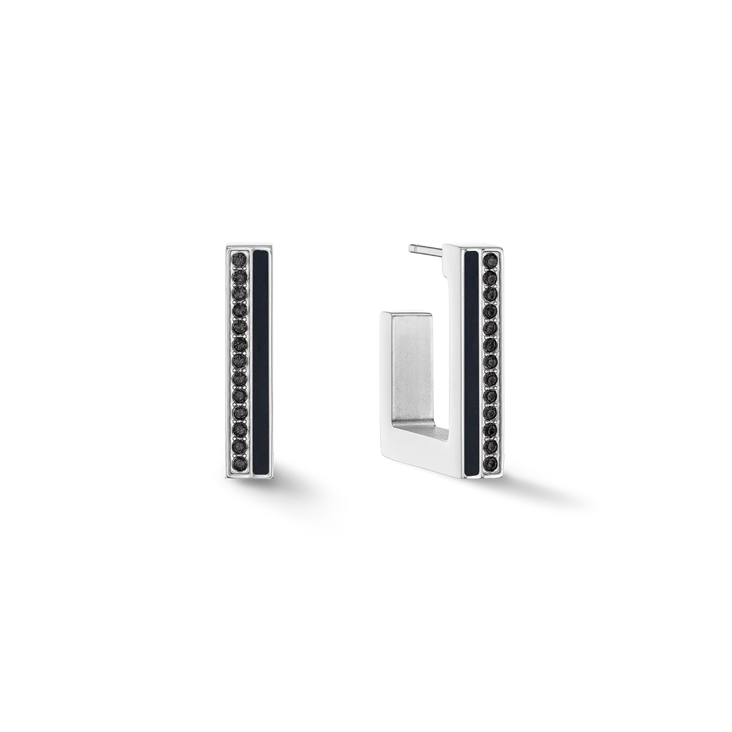 Earrings Hoops Square Stripes 20 silver-black