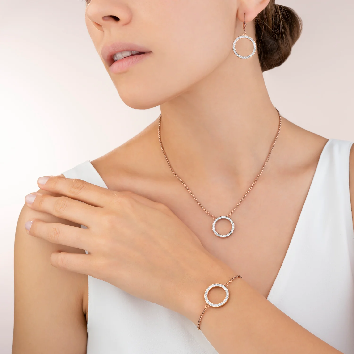 Earrings Ring Crystals pavé & stainless steel rose gold & crystal - Image 4