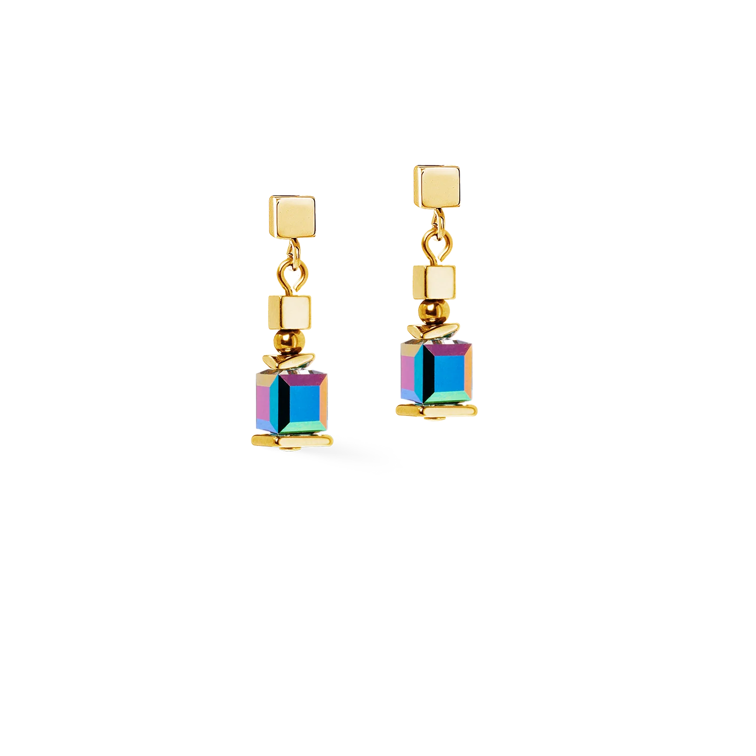 Earrings Sparkling Cubes Fusion Chain gold-multicolour - Image 2