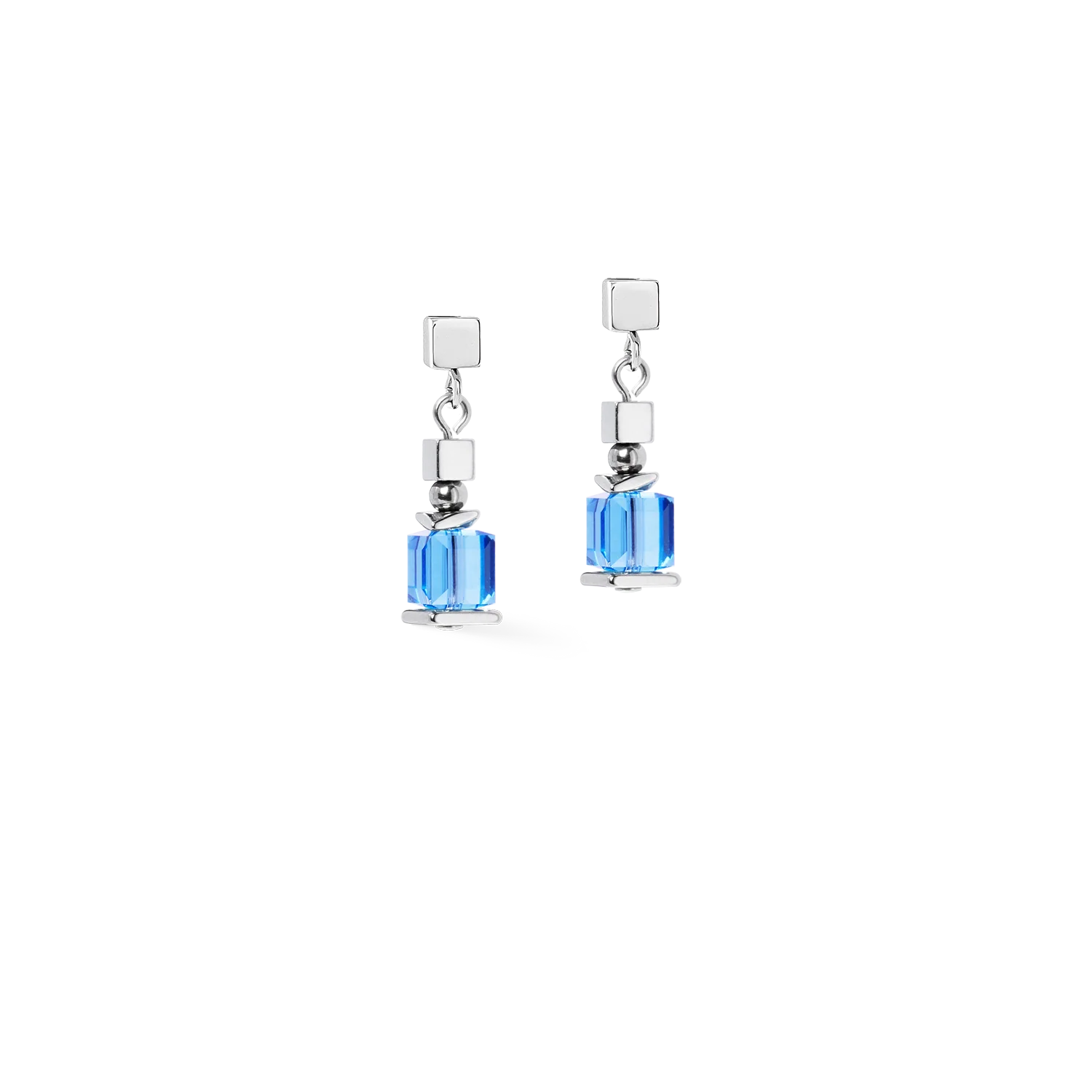 Earrings Sparkling Cubes Fusion Chain silver-blue