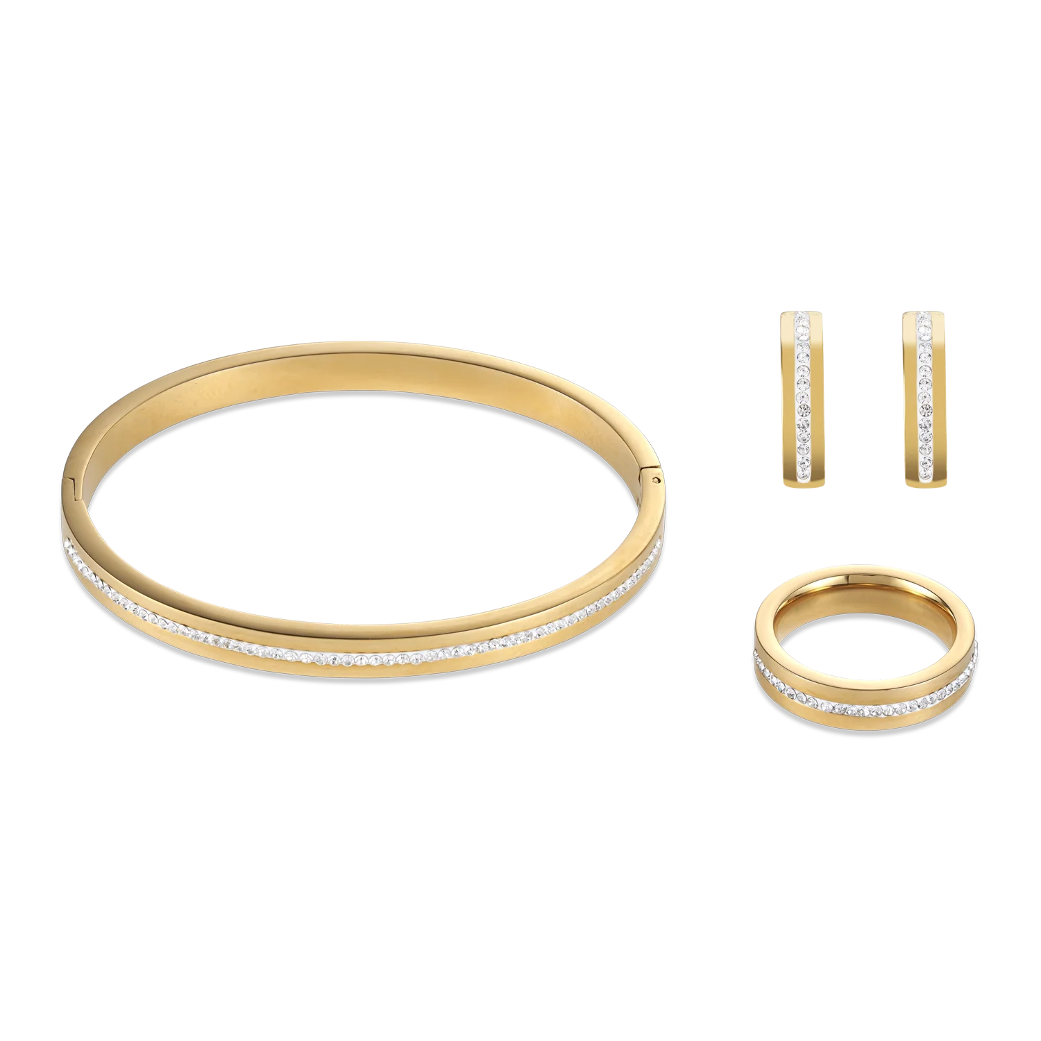 Earrings stainless steel gold & crystals pavé strip crystal - Image 3