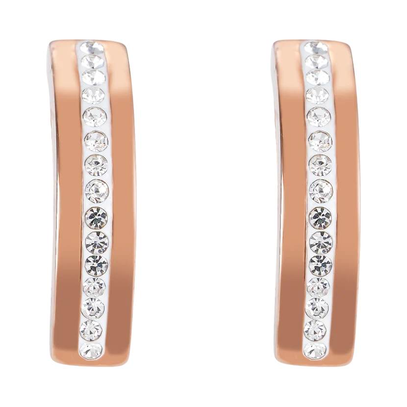 Earrings stainless steel rose gold & crystals pavé strip crystal - Image 2