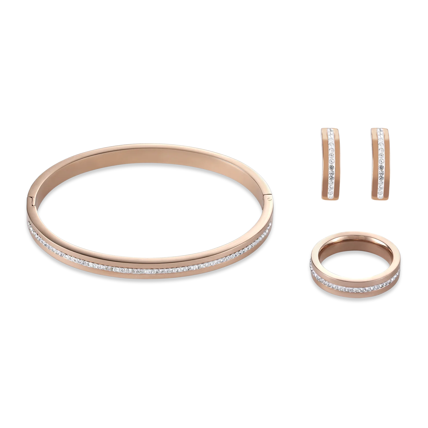Earrings stainless steel rose gold & crystals pavé strip crystal - Image 3