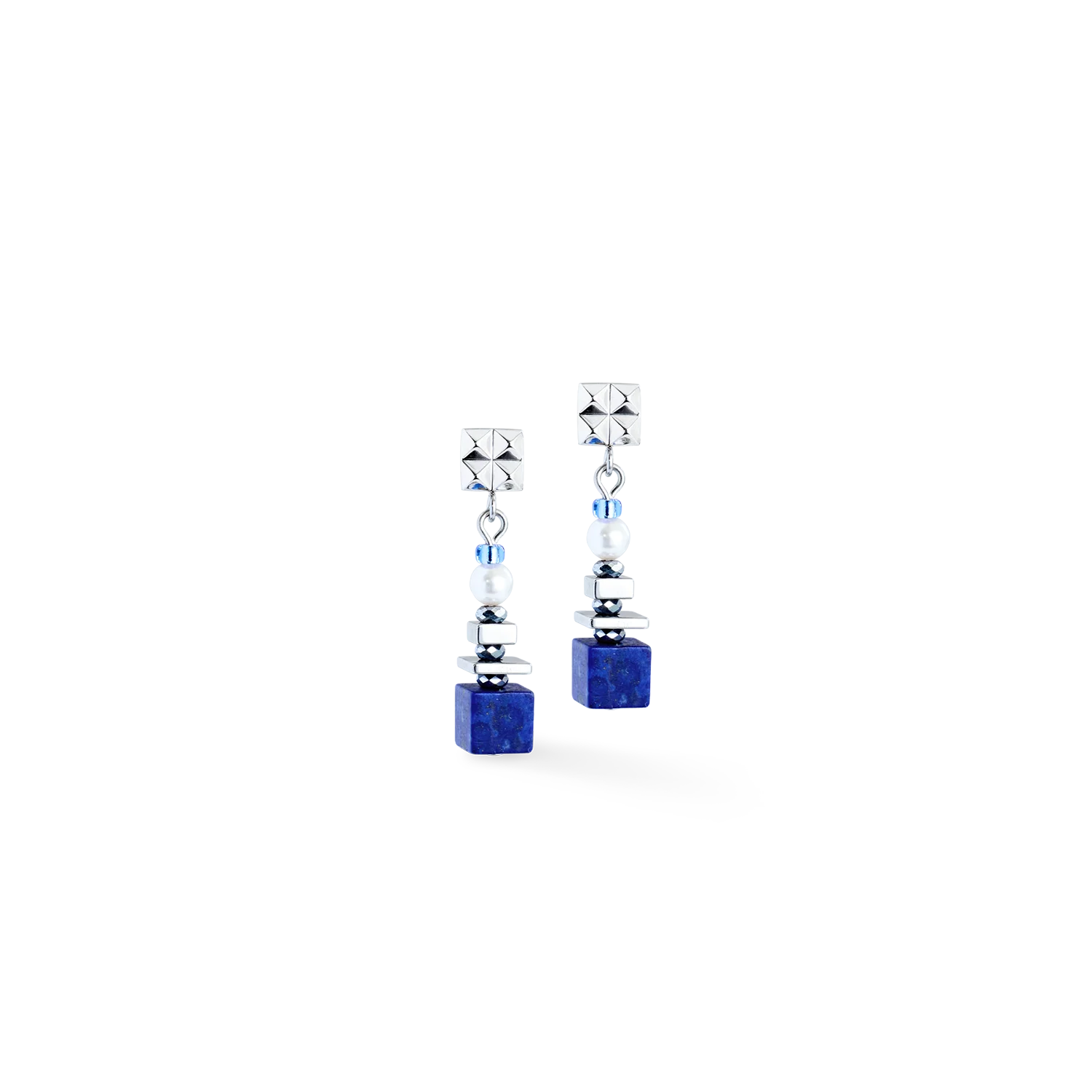 Earrings Statement Cube Facets silver-blue