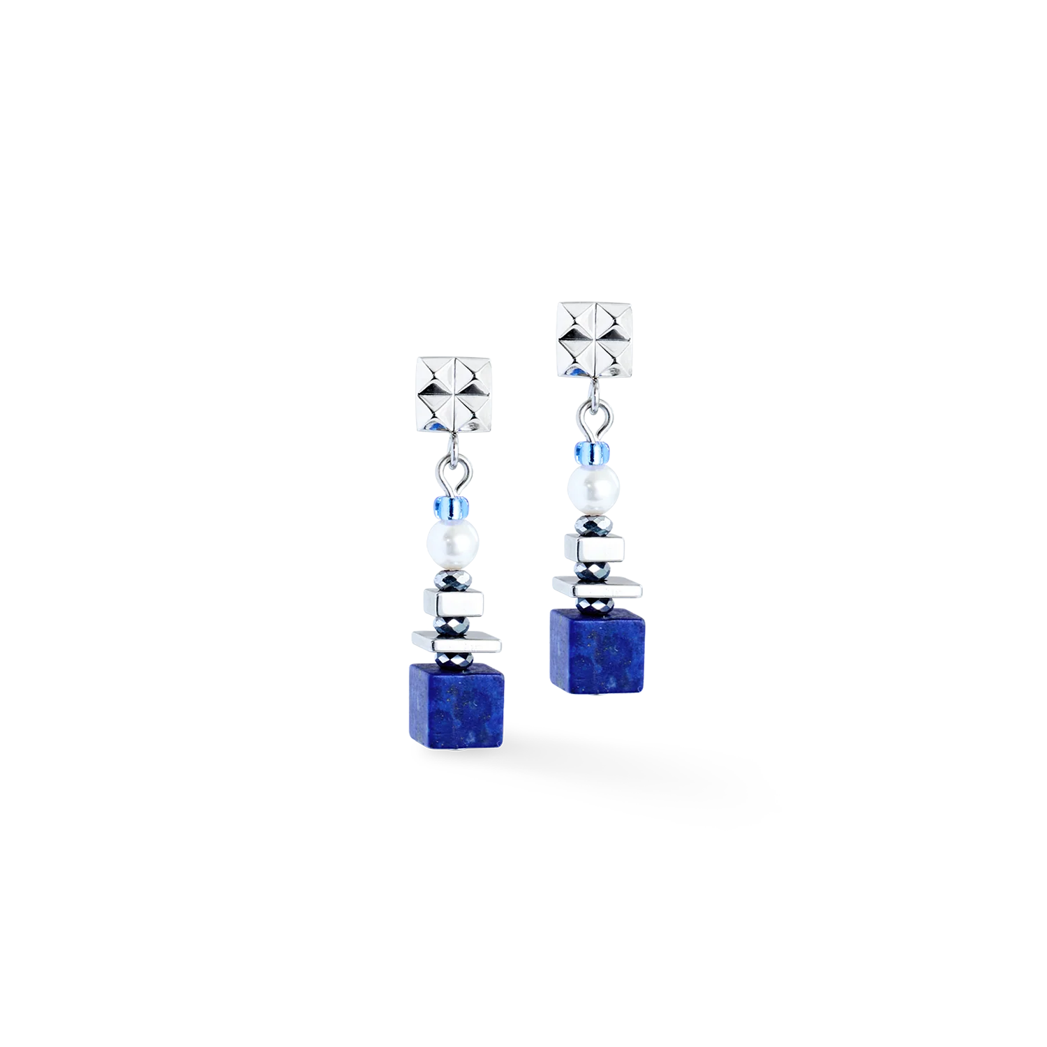 Earrings Statement Cube Facets silver-blue - Image 2
