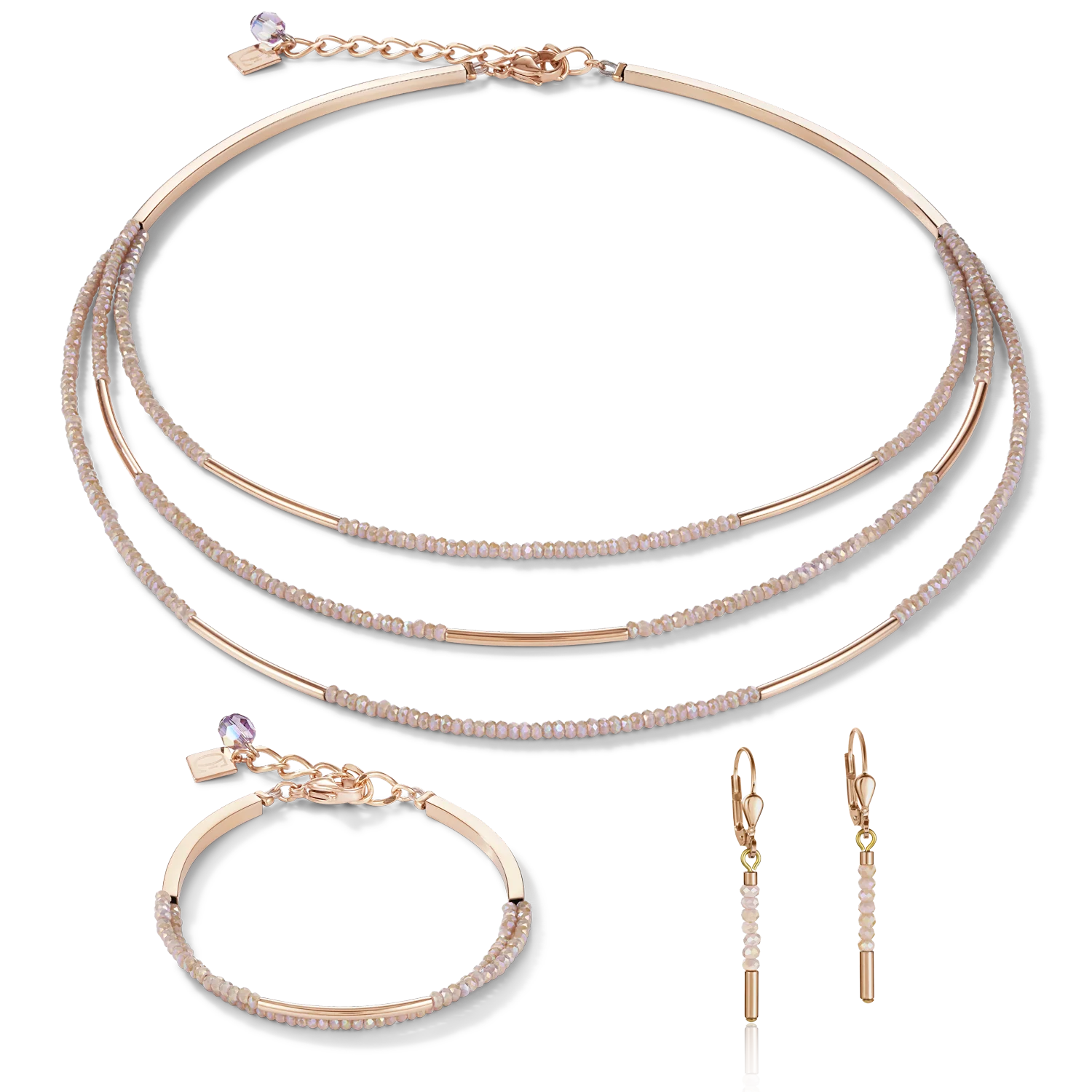 Earrings Waterfall stainless steel rose gold & glass nude - Image 3