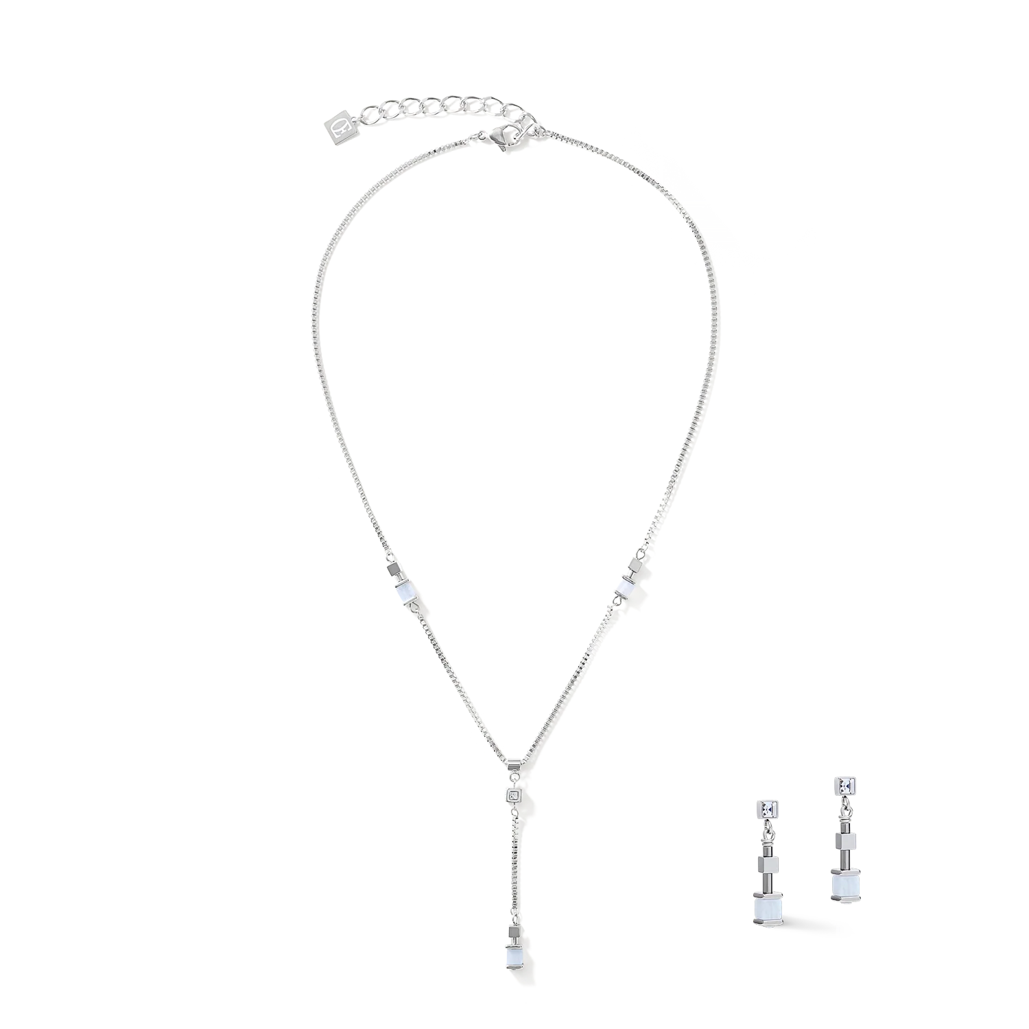 Earrings Y Chain short chalcedony & stainless steel silver light blue - Image 3