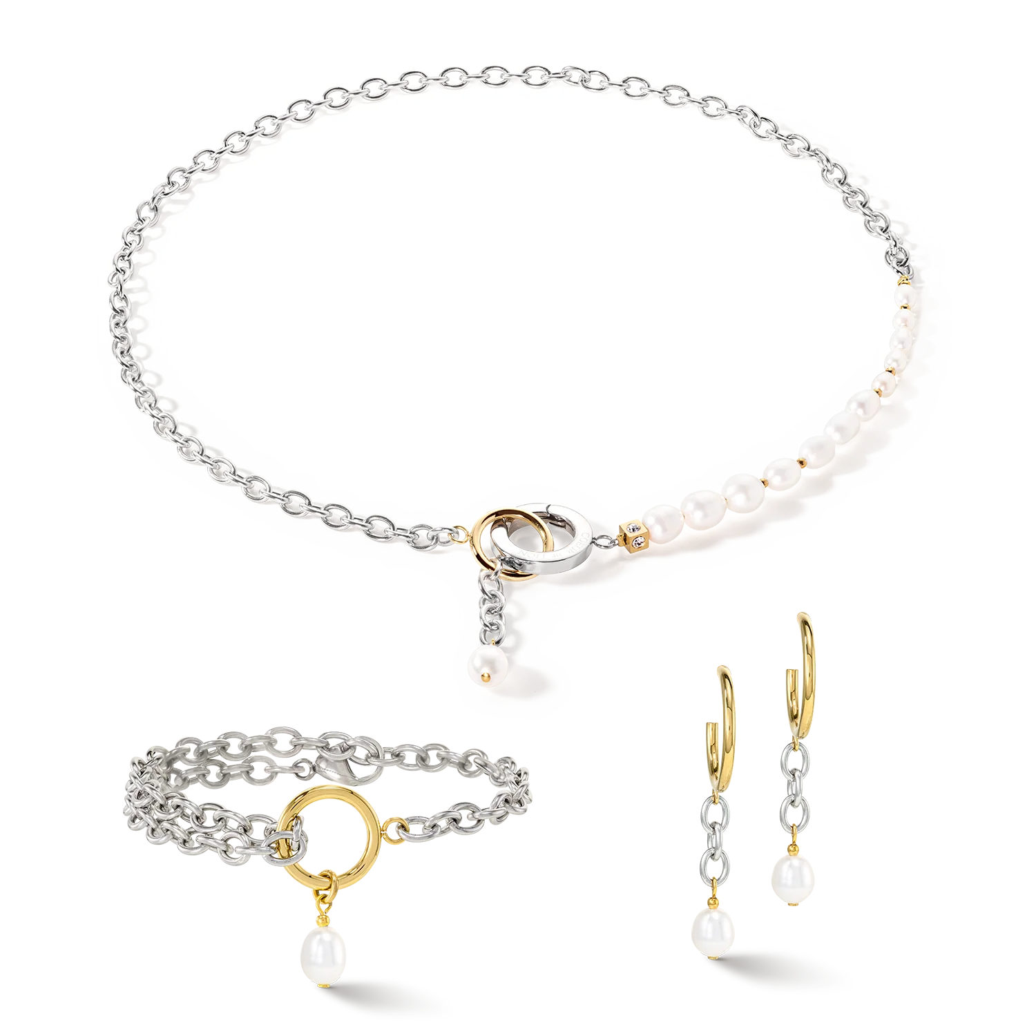 Earrings Y & oval Freshwater Pearls with O-ring bicolor - Image 3